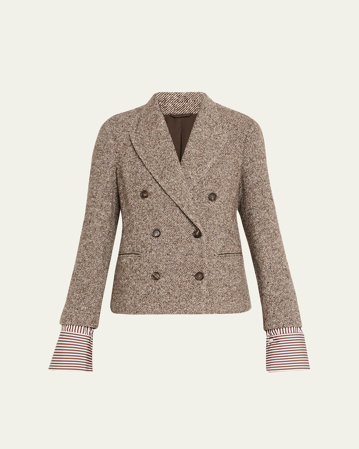 Brunello Cucinelli Diagonal Tweed Wool Blazer With Removable Cuffs In Brown