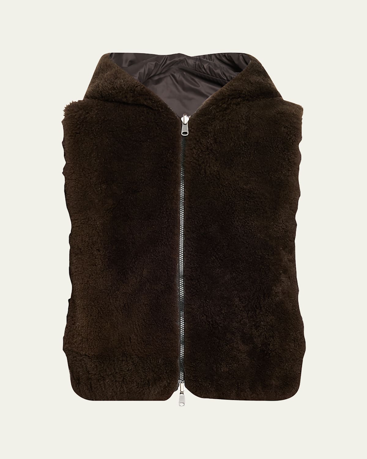 Brunello Cucinelli Reversible Hooded Goat Vest In Brown