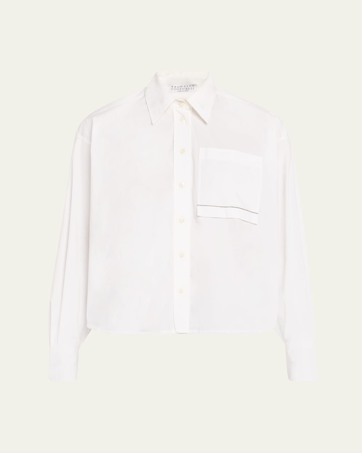 Brunello Cucinelli Cropped Poplin Pocket Blouse In White