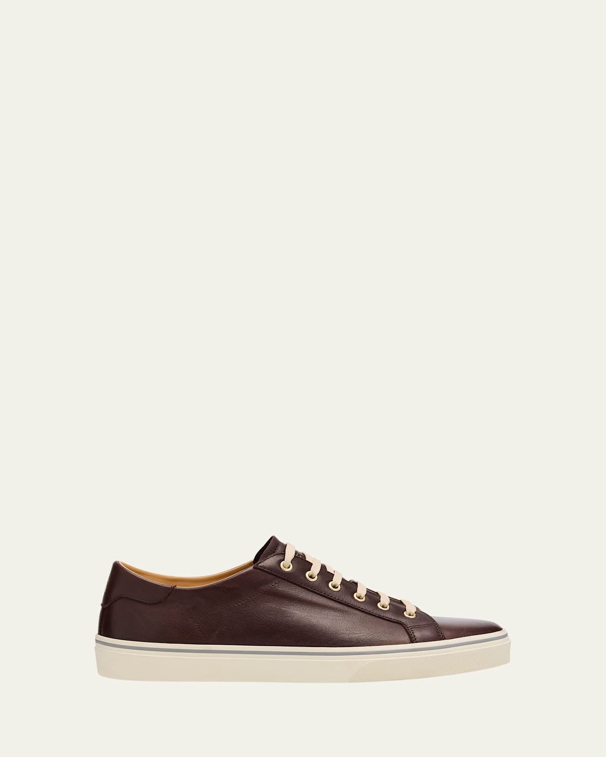 Brunello Cucinelli Men's Vulcanized-sole Leather Low-top Sneakers In Brown