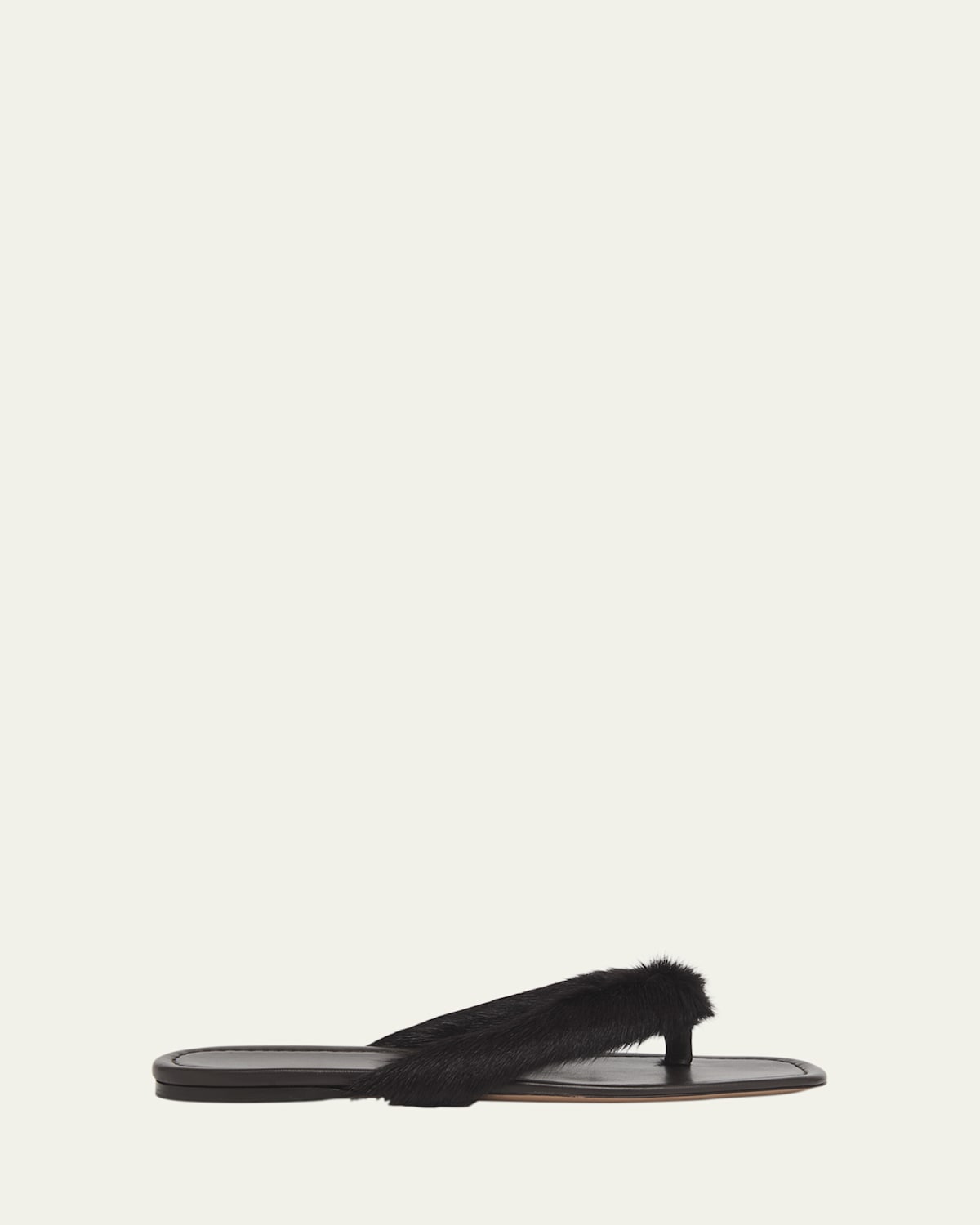 Ferragamo Loly Fur Leather Thong Sandals In Black