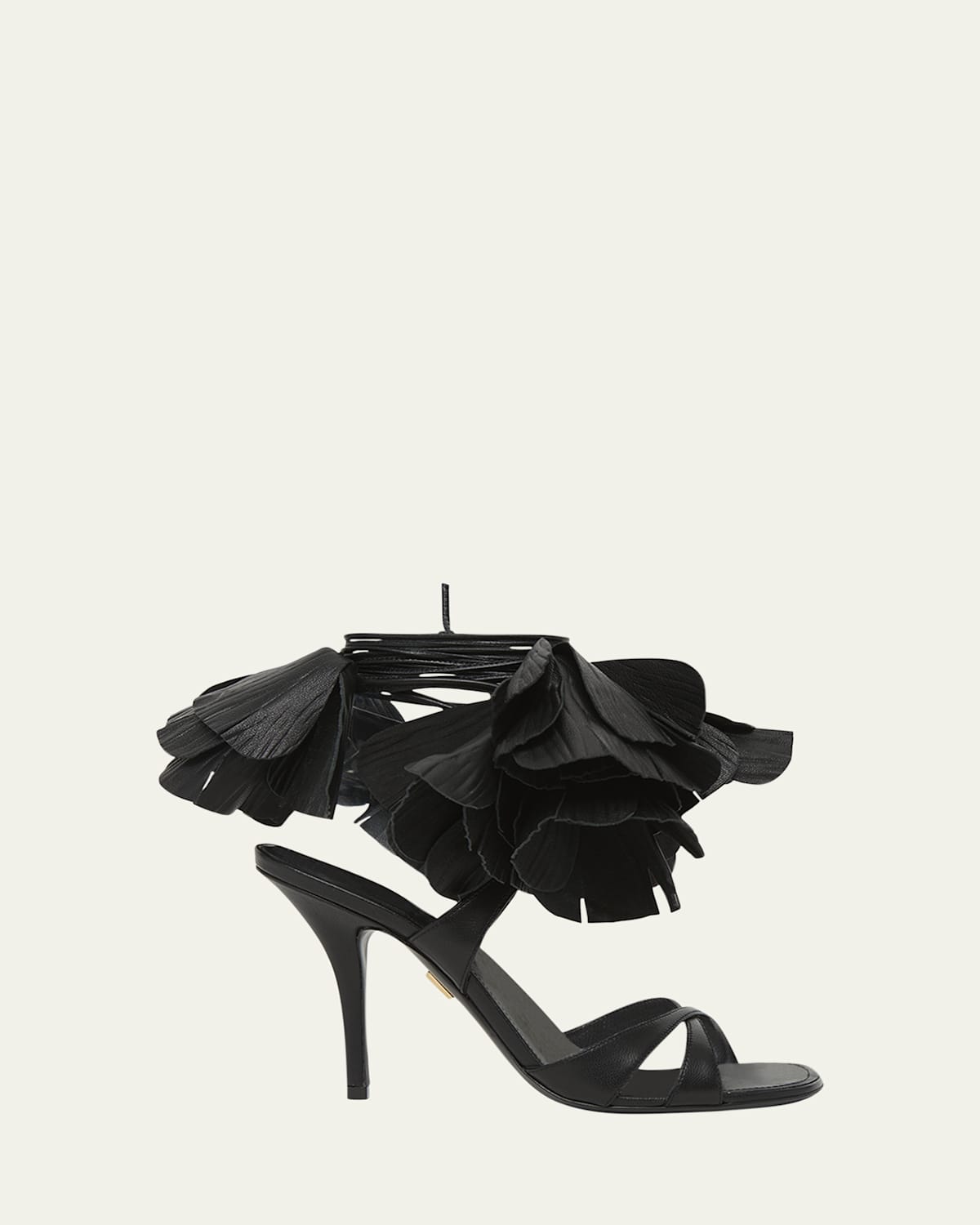 Ferragamo Estrella Leather Flower Ankle-tie Sandals In Black