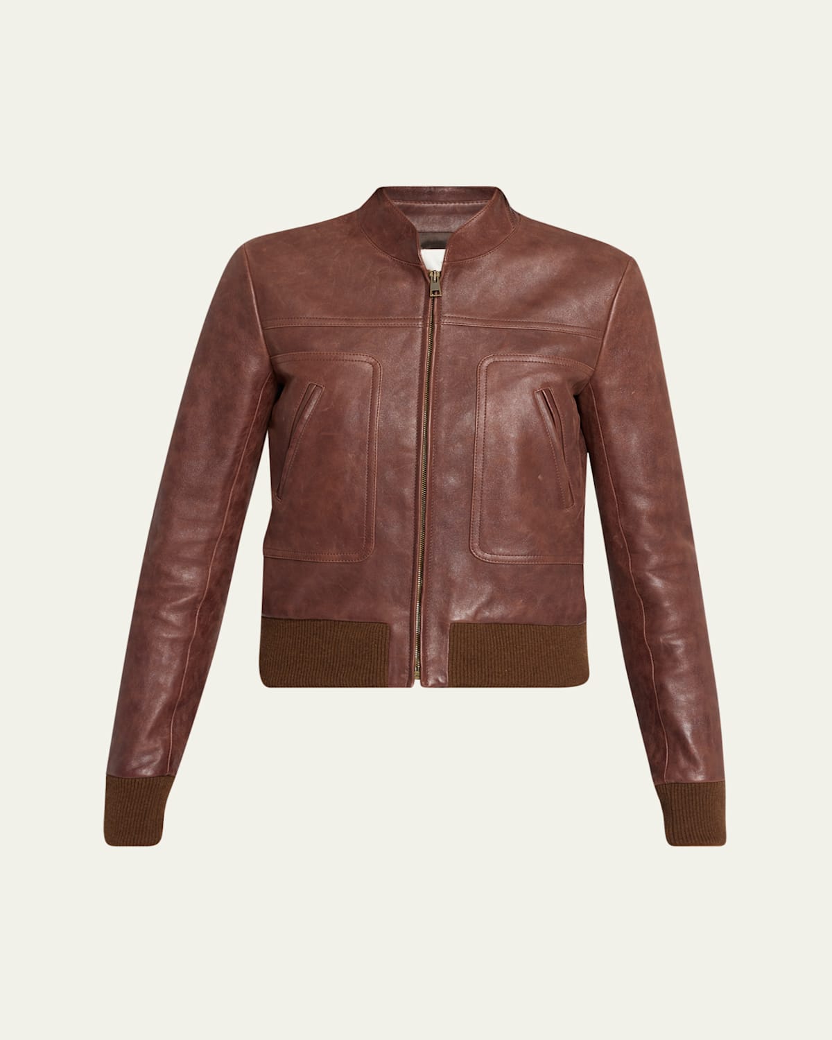 The Row Bader Leather Aviator Jacket In Brown