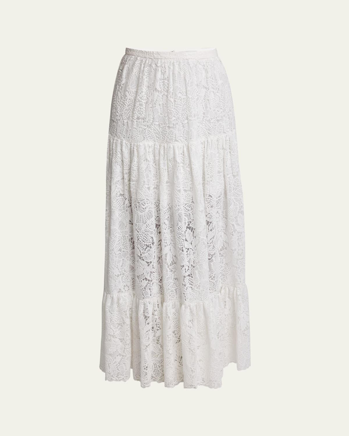 Erdem Tiered Floral Lace Skirt In White