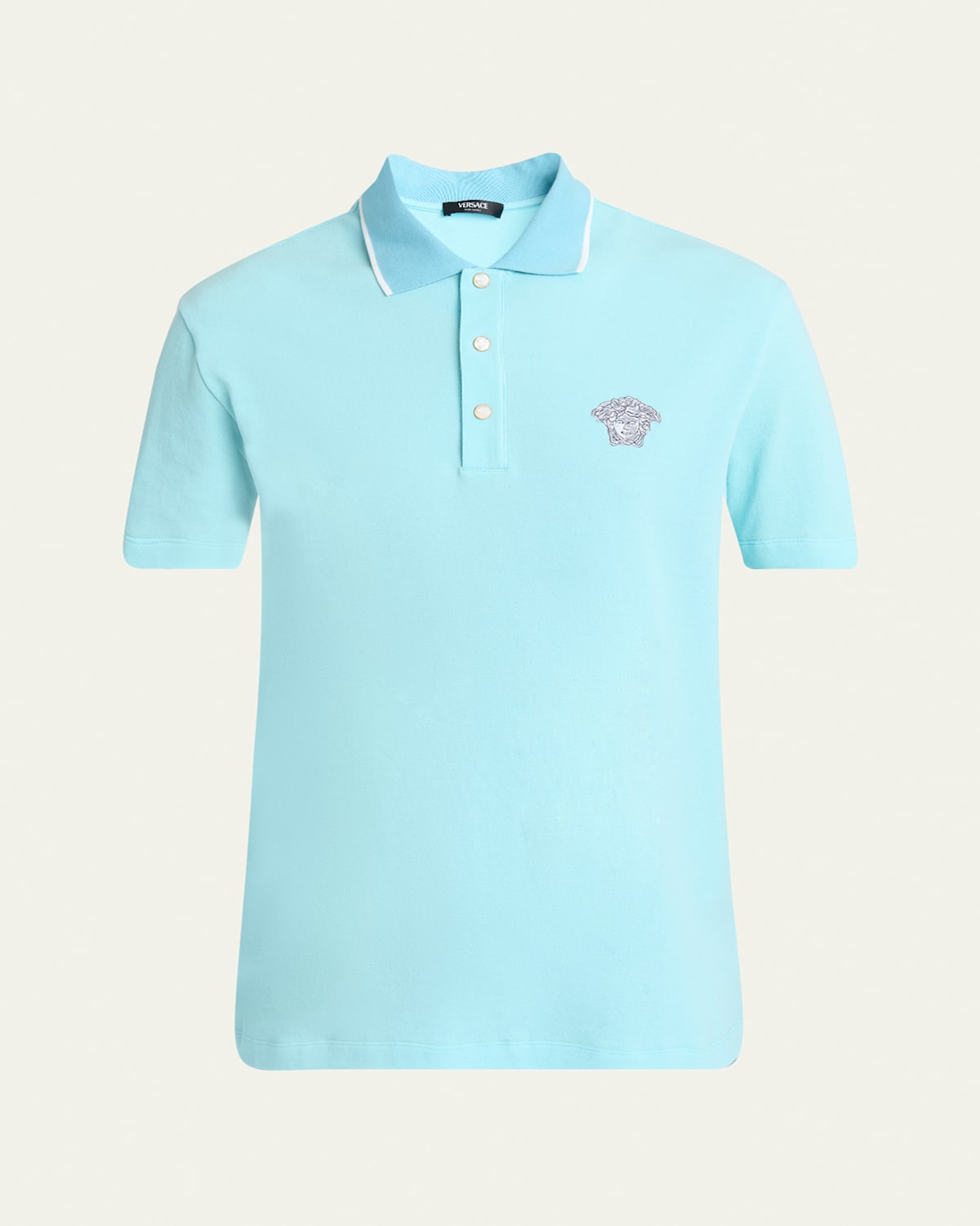 Versace Medusa Embroidered Polo T-shirt In Blue