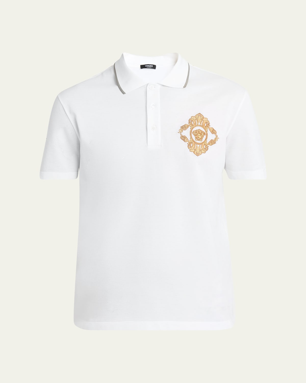 Versace Embroidered Architectural Baroque Polo T-shirt