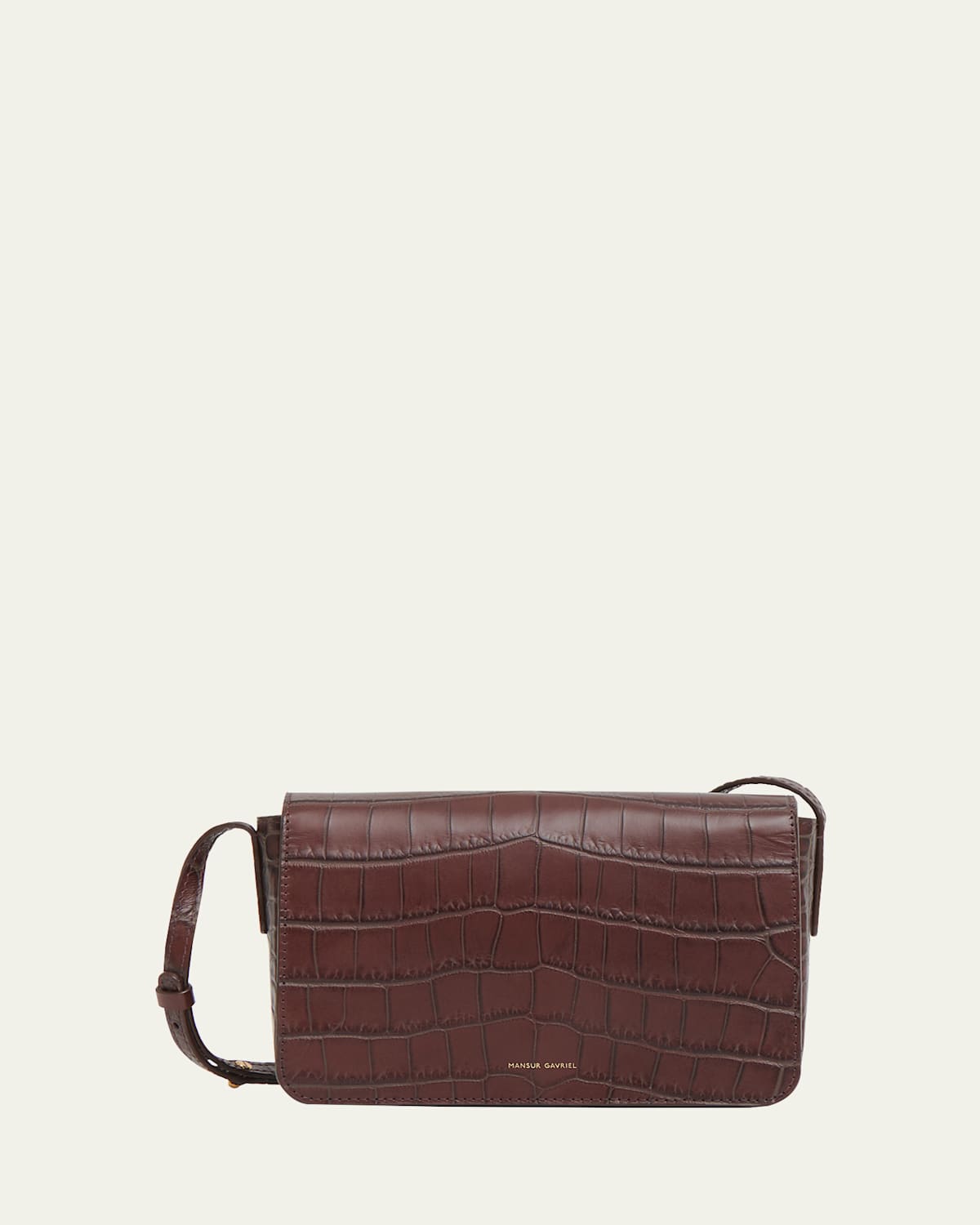 Mansur Gavriel Clio Flap Croc-embossed Leather Crossbody Bag In Brown