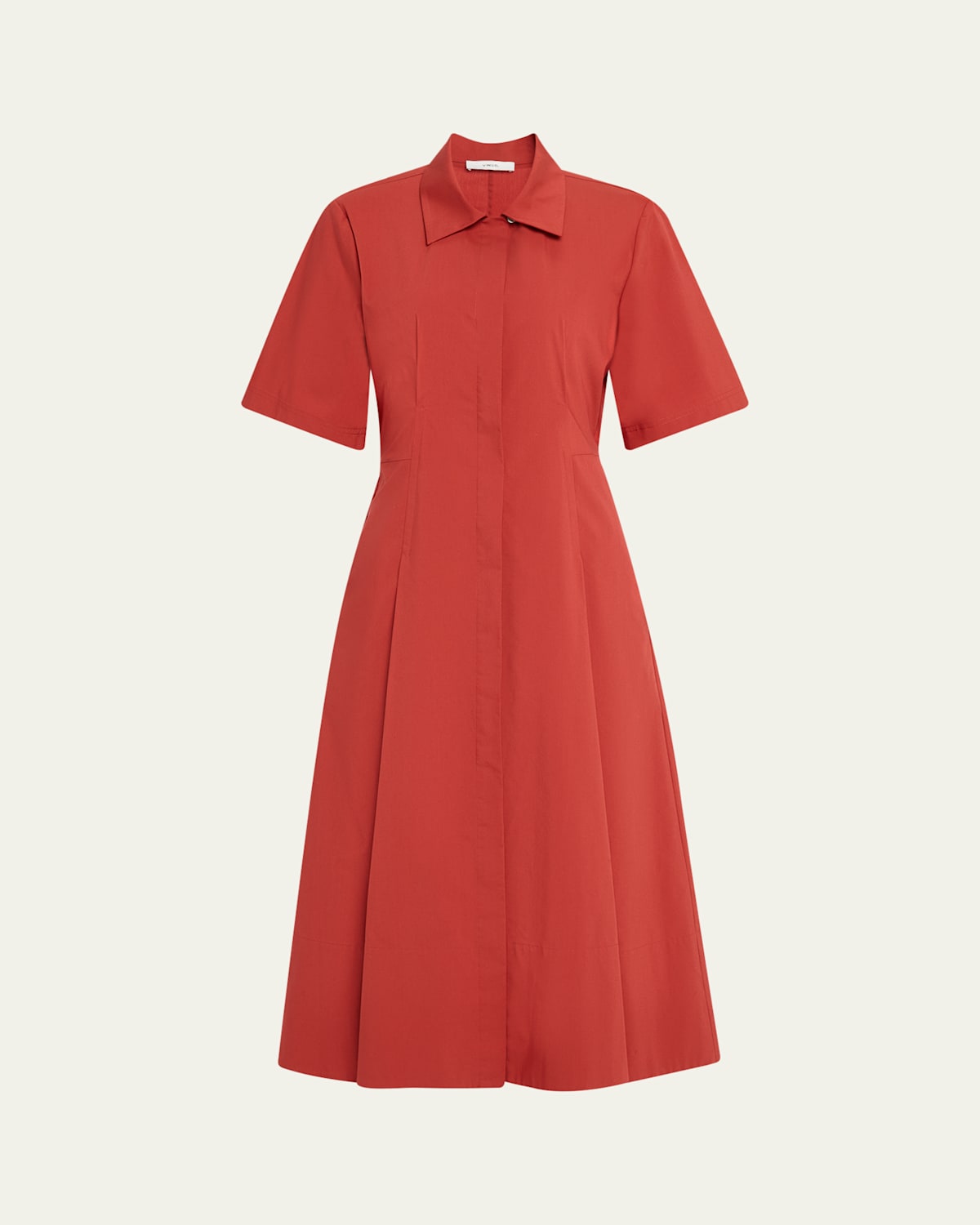 Vince Short-sleeve Collared Midi Dress In Red