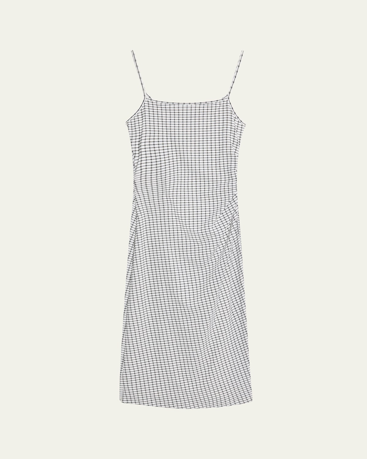 Vince Check Side-ruched Tank Dress In White