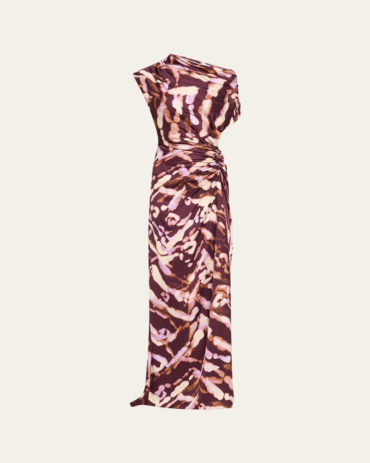 A.l.c Poppy Hand-painted Asymmetric Satin Gown In Burgundy