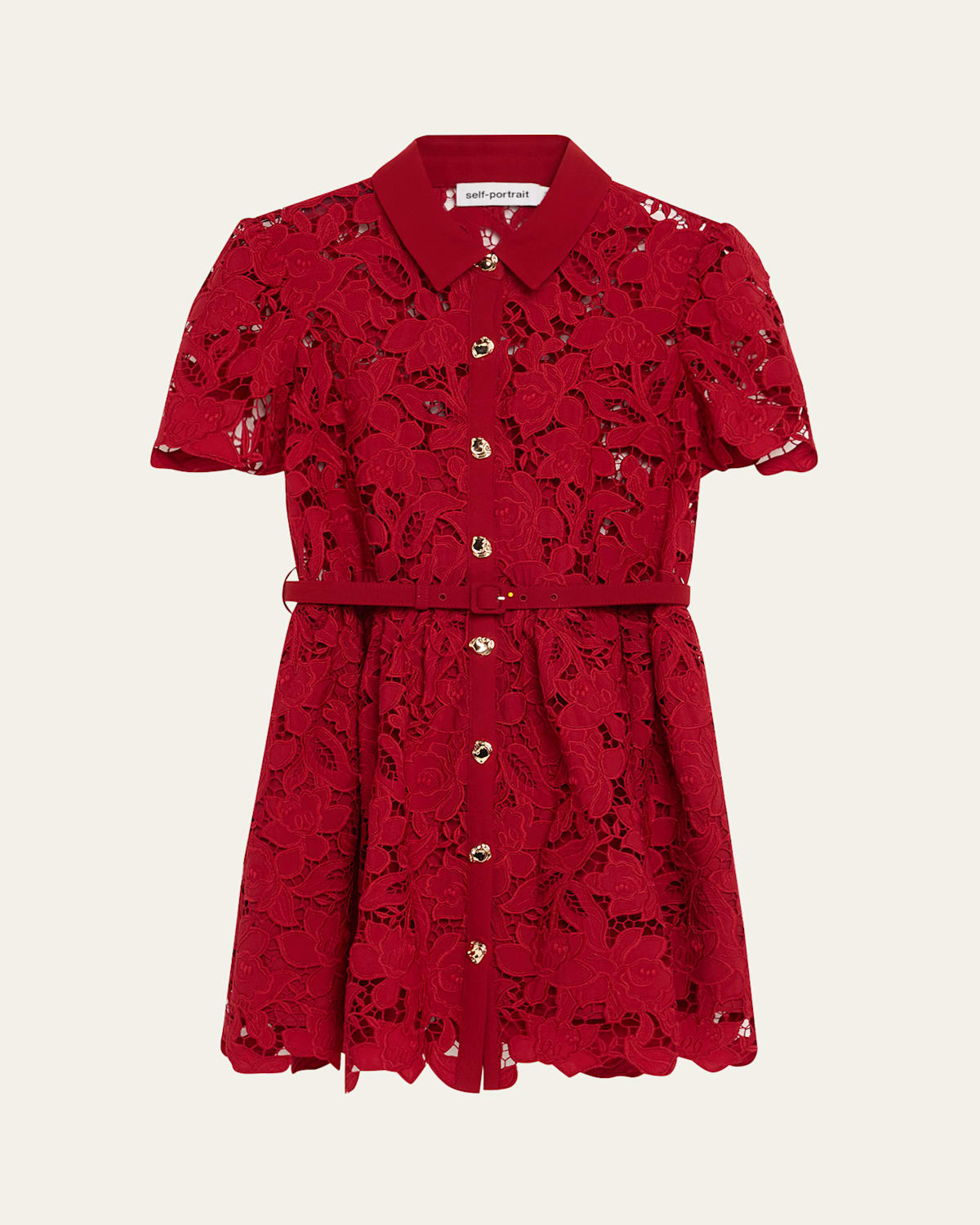 Belted Floral Lace Mini Shirtdress