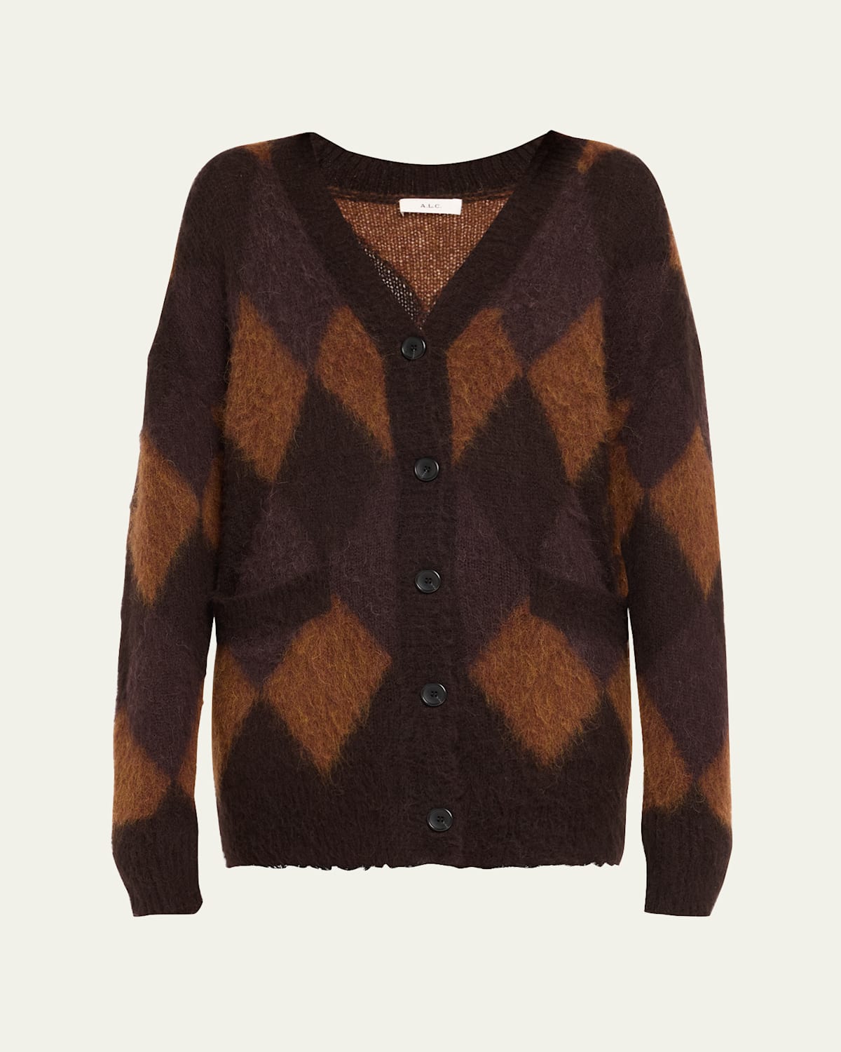 A.l.c Reid Fuzzy Diamond Cardigan In Brown
