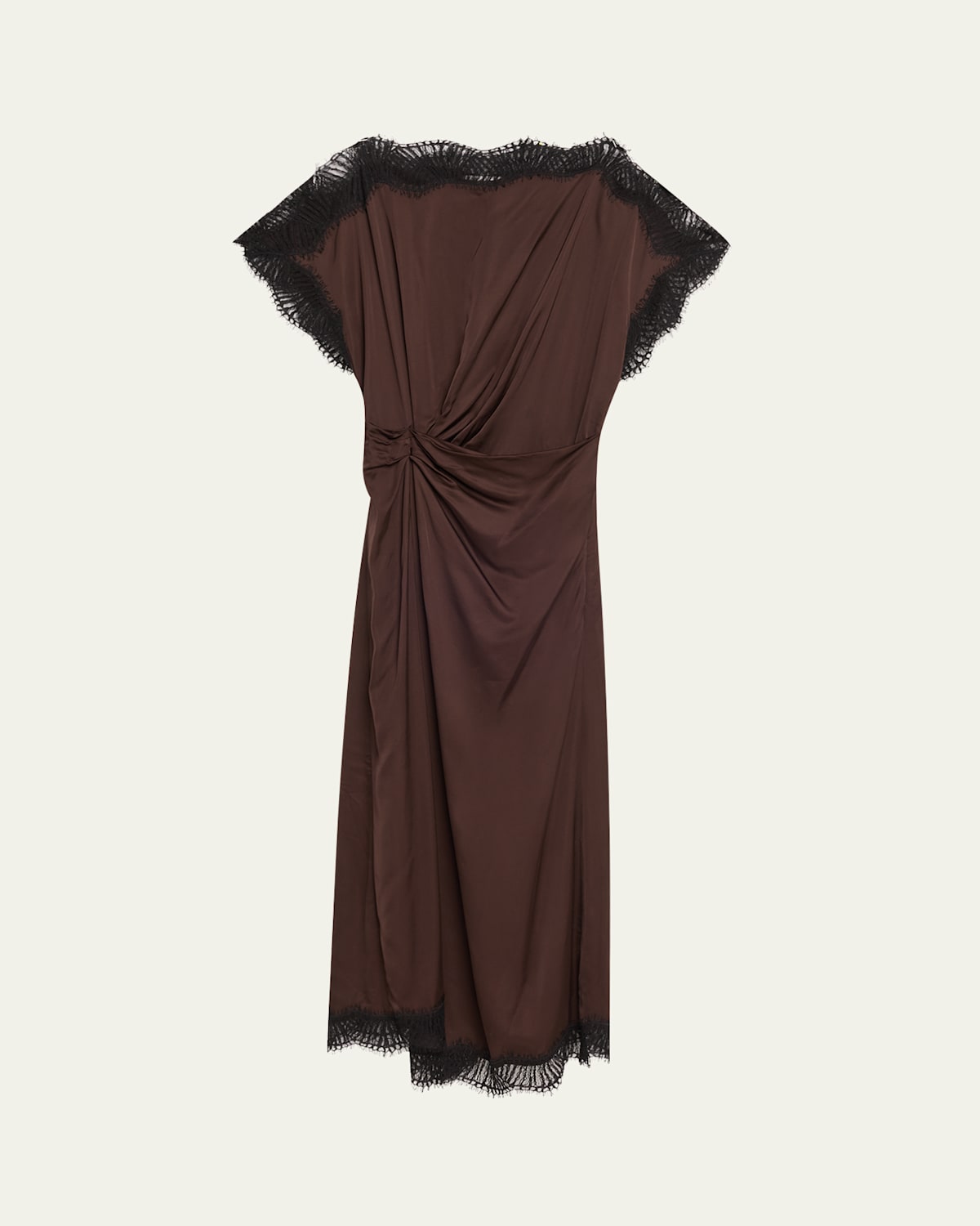 A.l.c Luna Satin Lace-trim Midi Dress In Brown