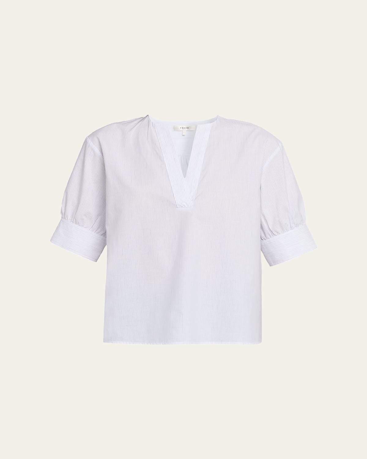 Frame Pinstriped Cotton And Linen-blend Blouse In White