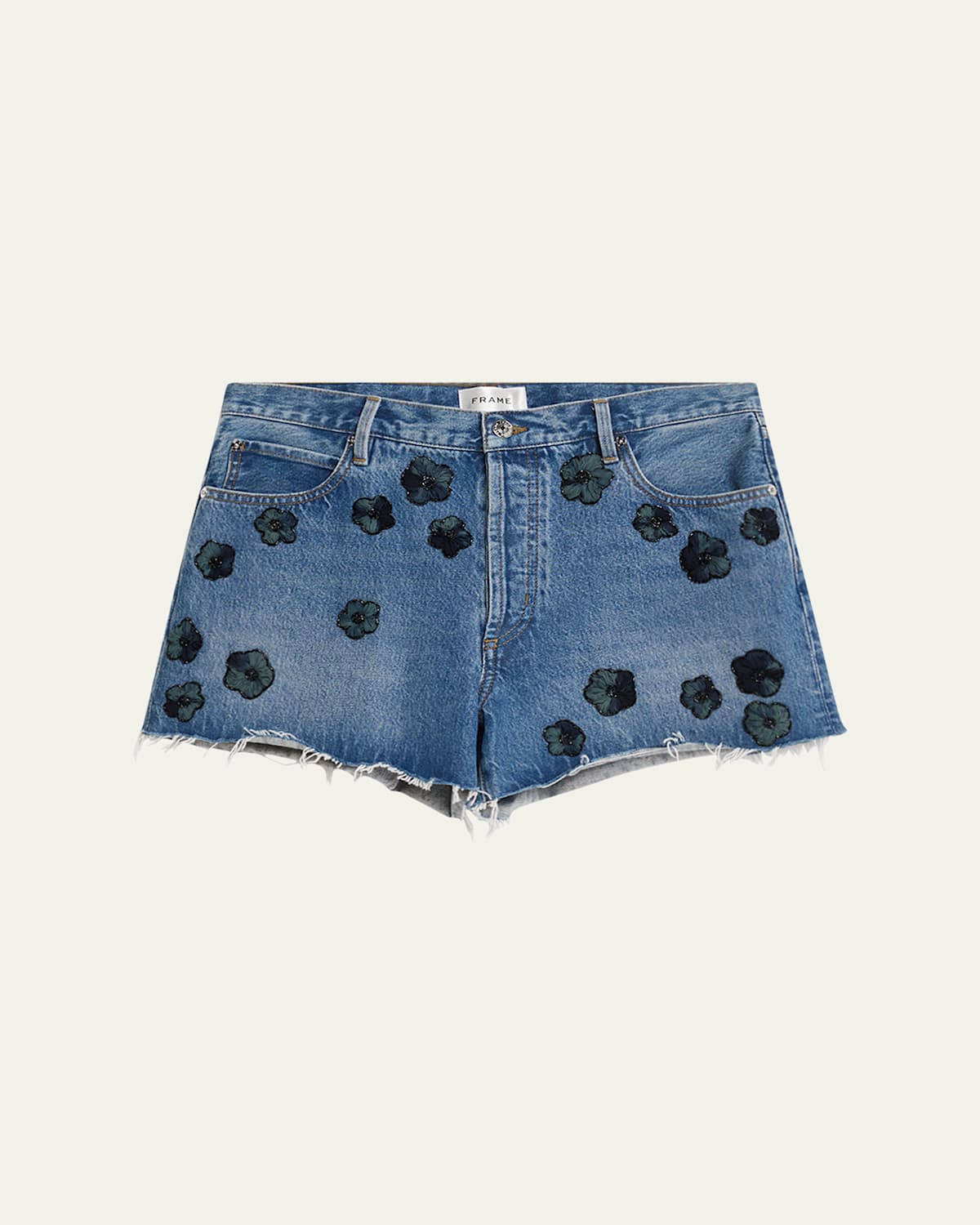 Frame The Hang Embellished Denim Shorts