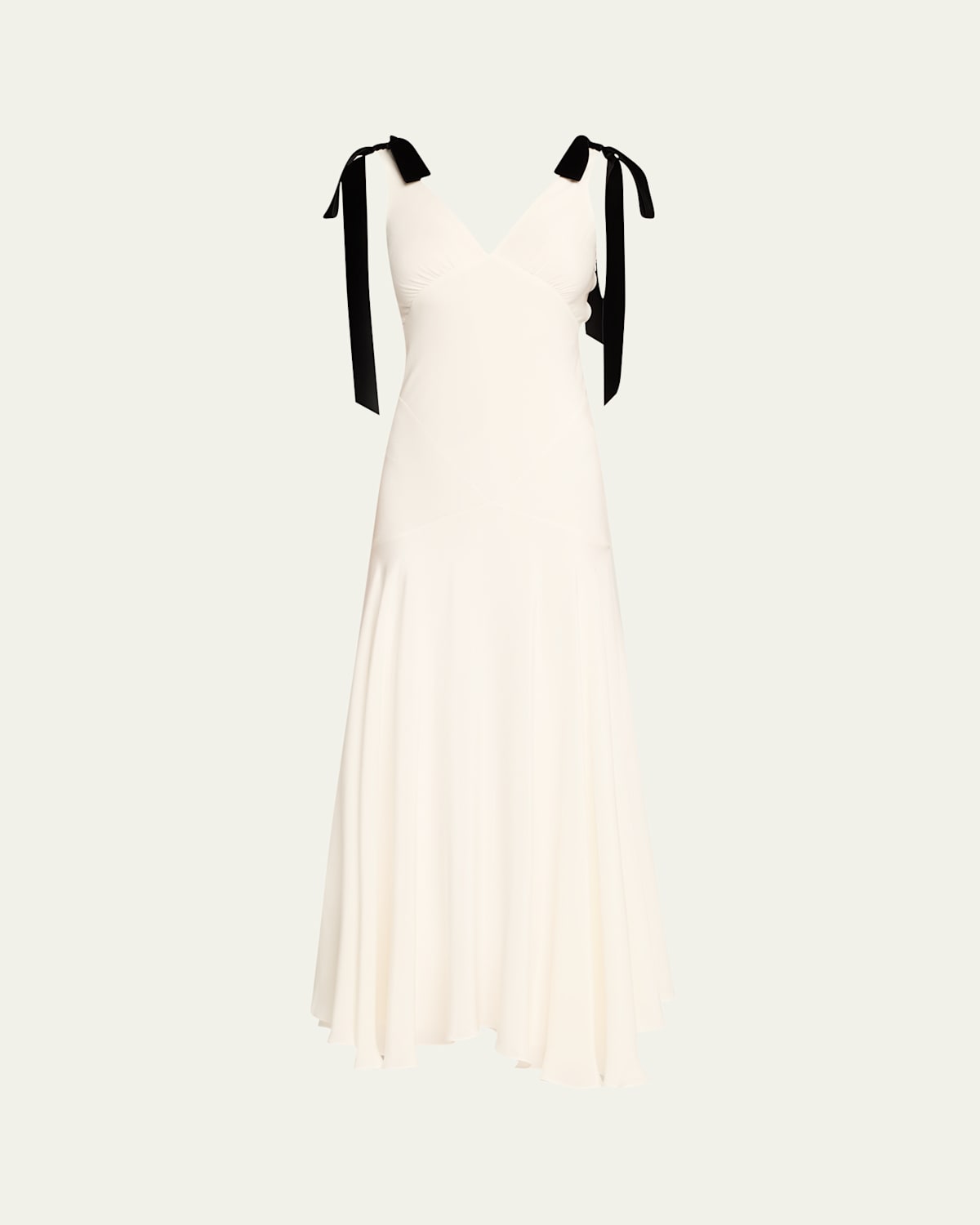 Bow-Shoulder Silk Crepe Bias Maxi Dress