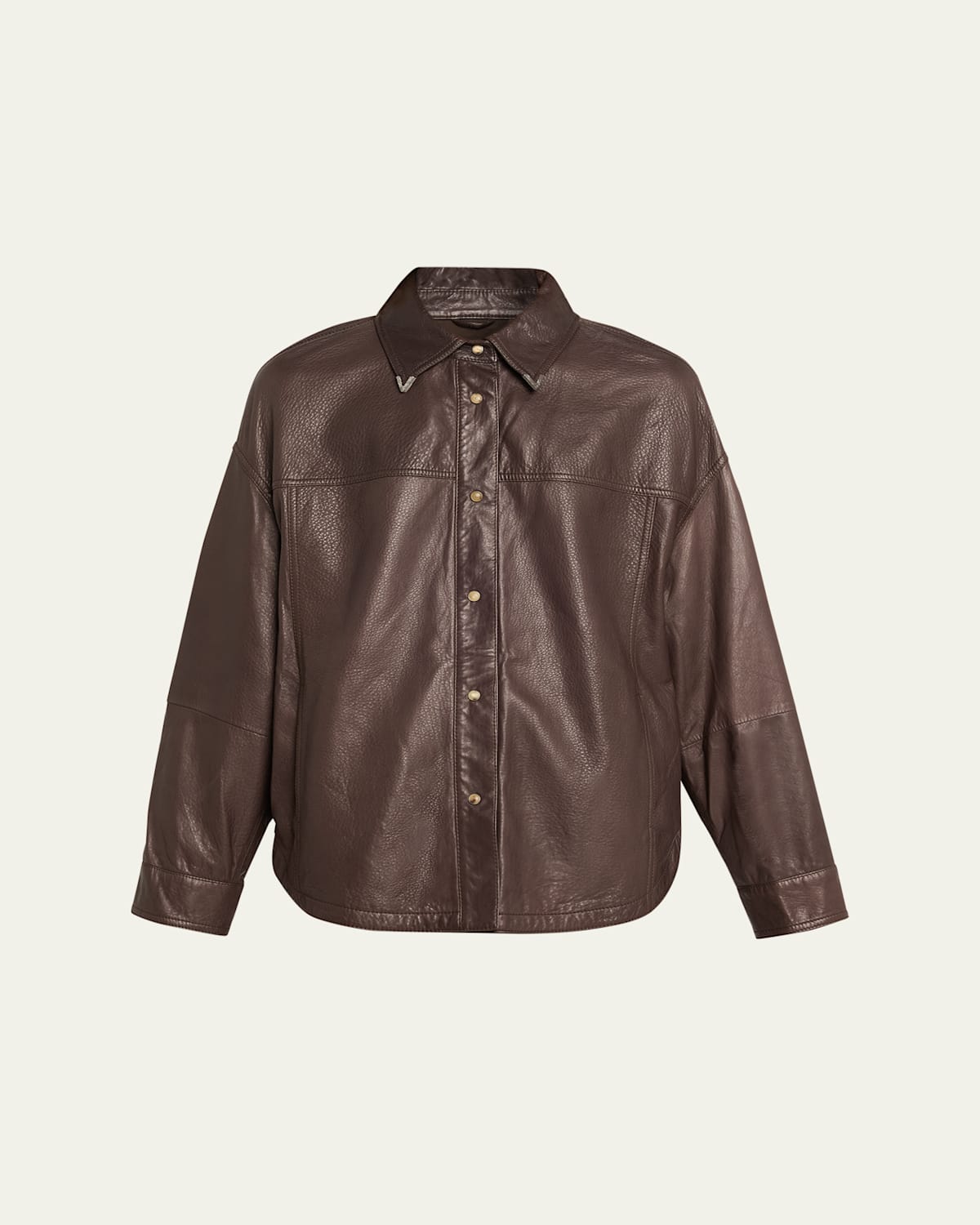 Brunello Cucinelli Snap-front Soft Leather Shirt In Brown