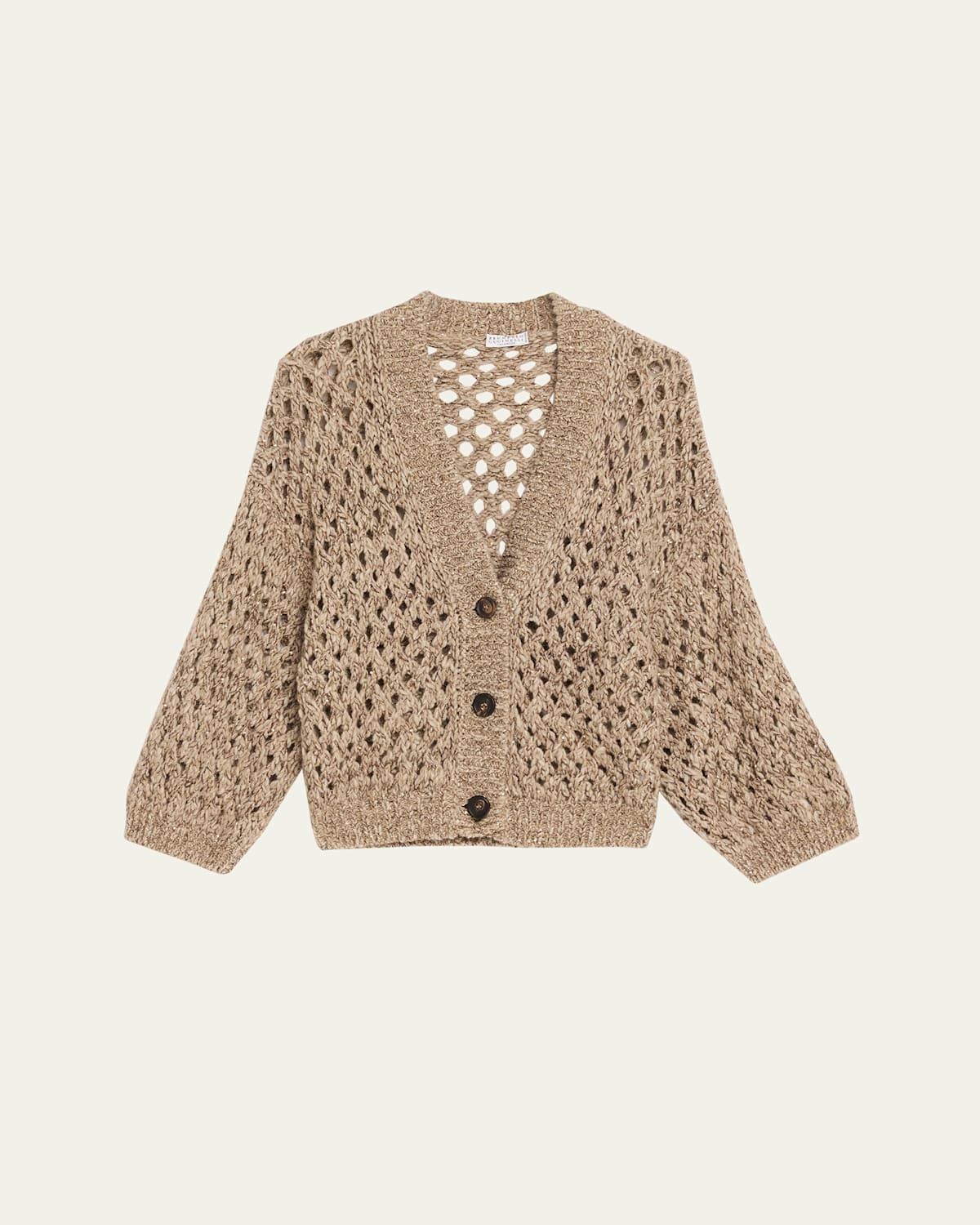 Brunello Cucinelli Oversized Shimmer Open Knit Cardigan In Neutral