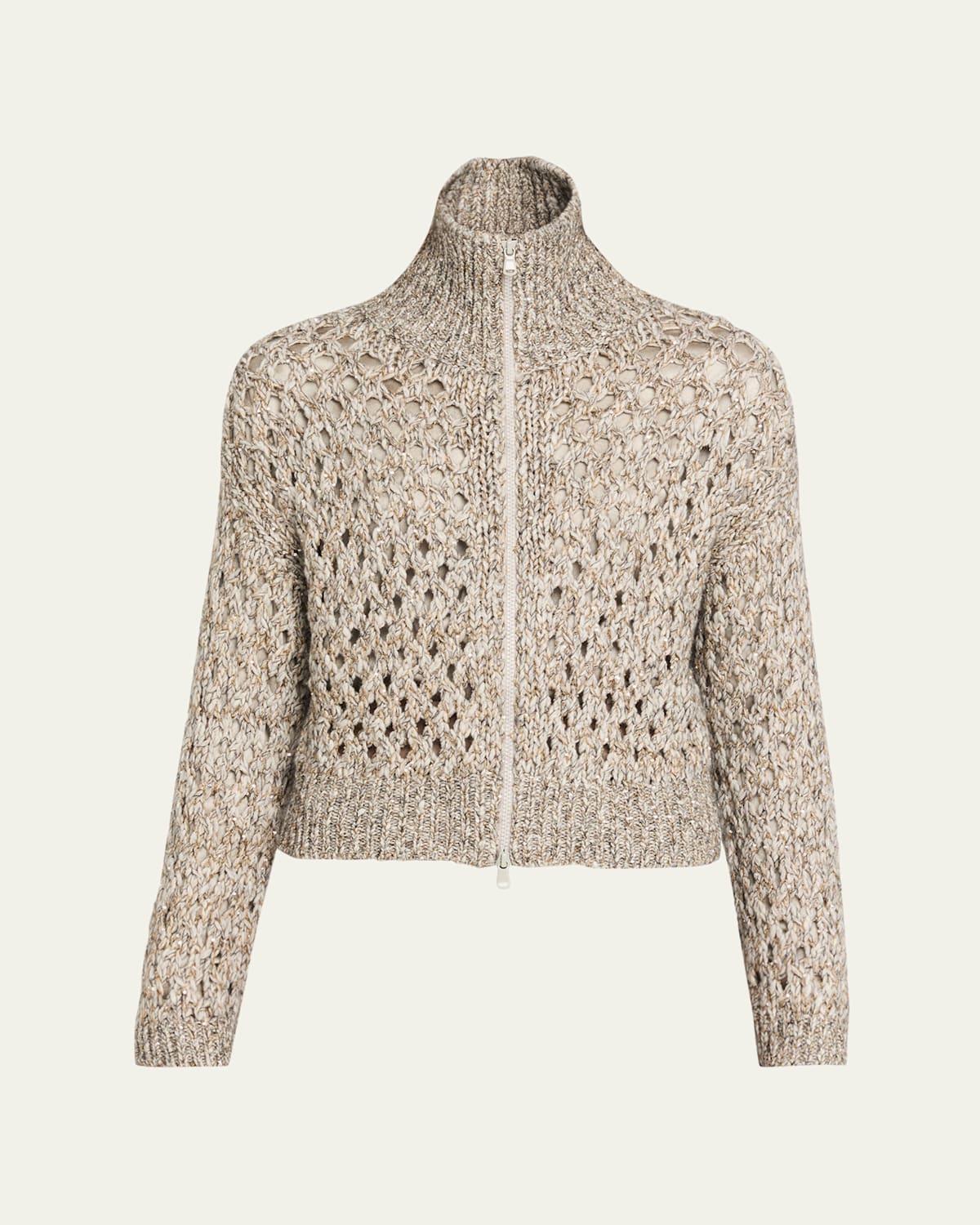 Brunello Cucinelli Paillette Cashmere Mohair Zip Cardigan In Multi