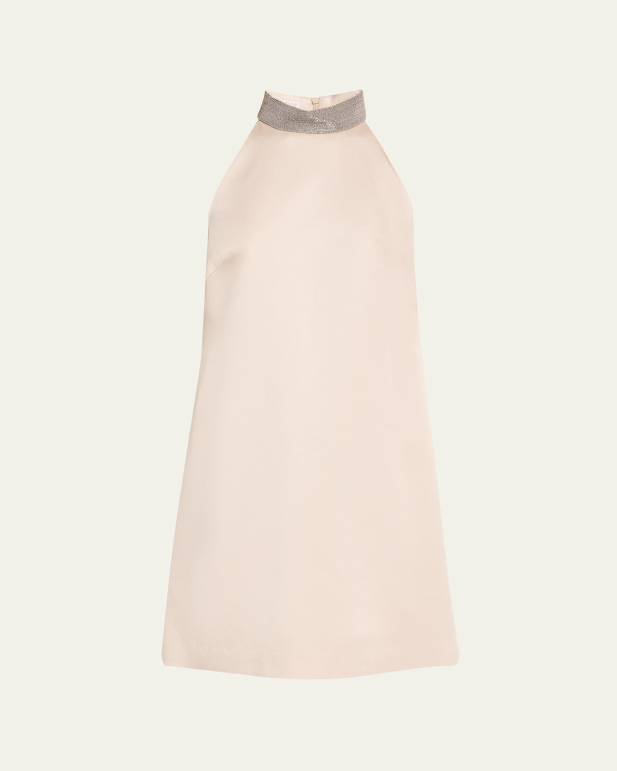 Brunello Cucinelli Satin Cady A-line Dress With Precious Monili Collar In White