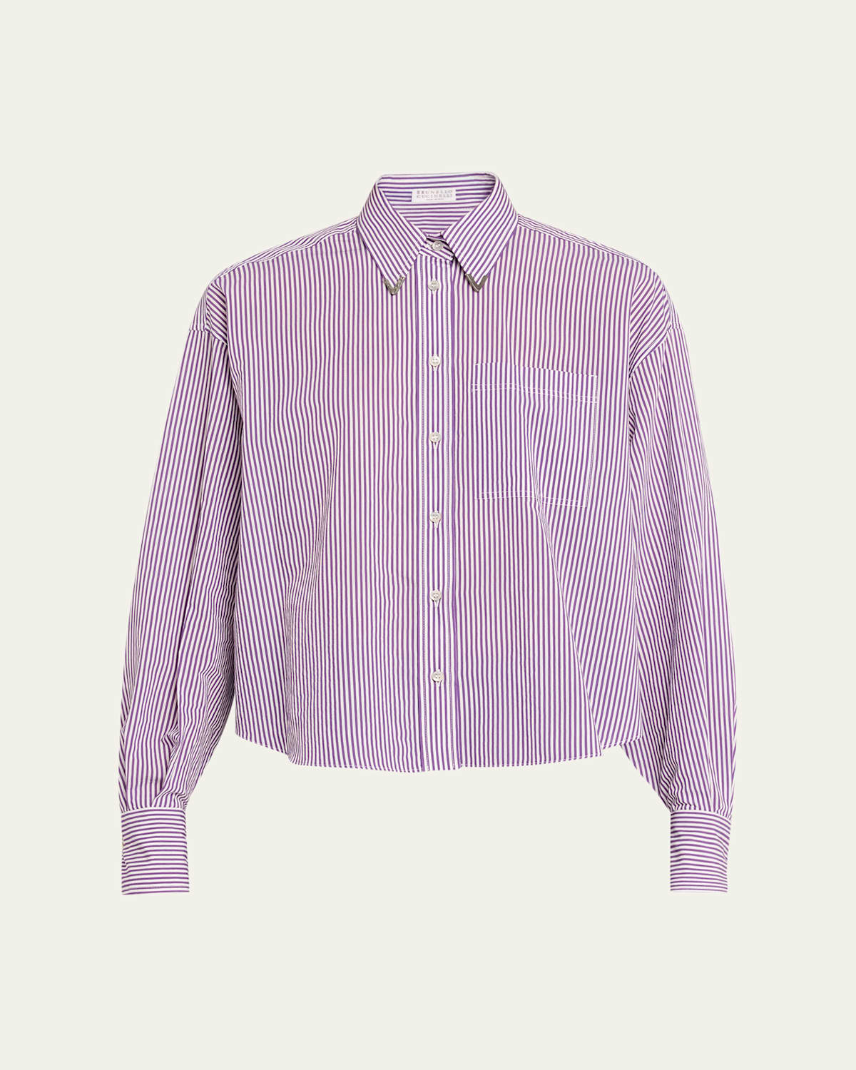 Brunello Cucinelli Techno Cotton Button-front Top With Brass Trim In Pink