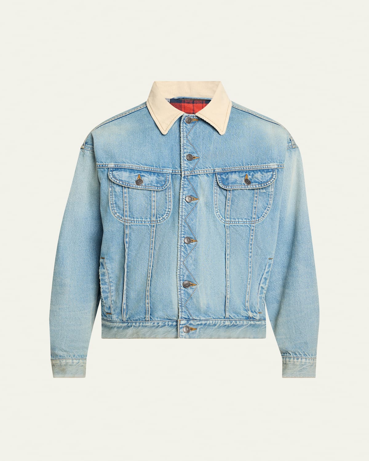 The Row Men's Denim Jacket With Corduroy Collar In Blue