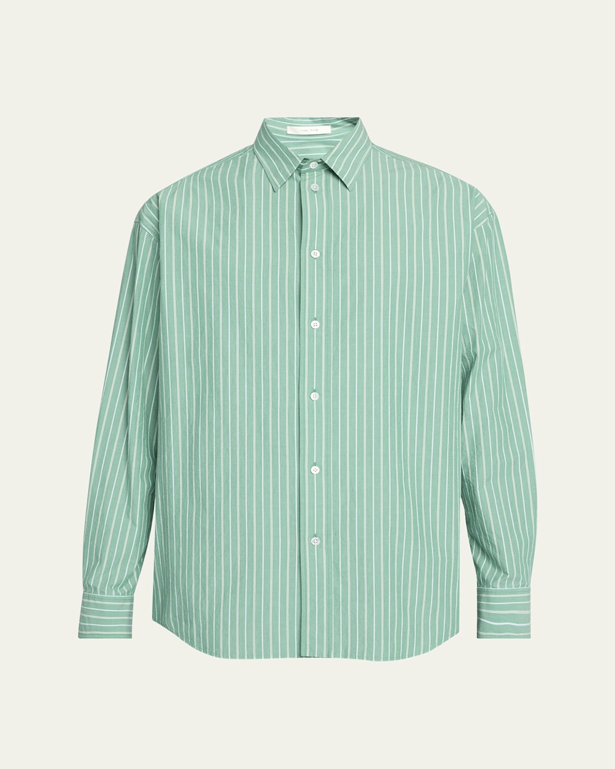 The Row Men's Striped Poplin Dress Shirt In Green