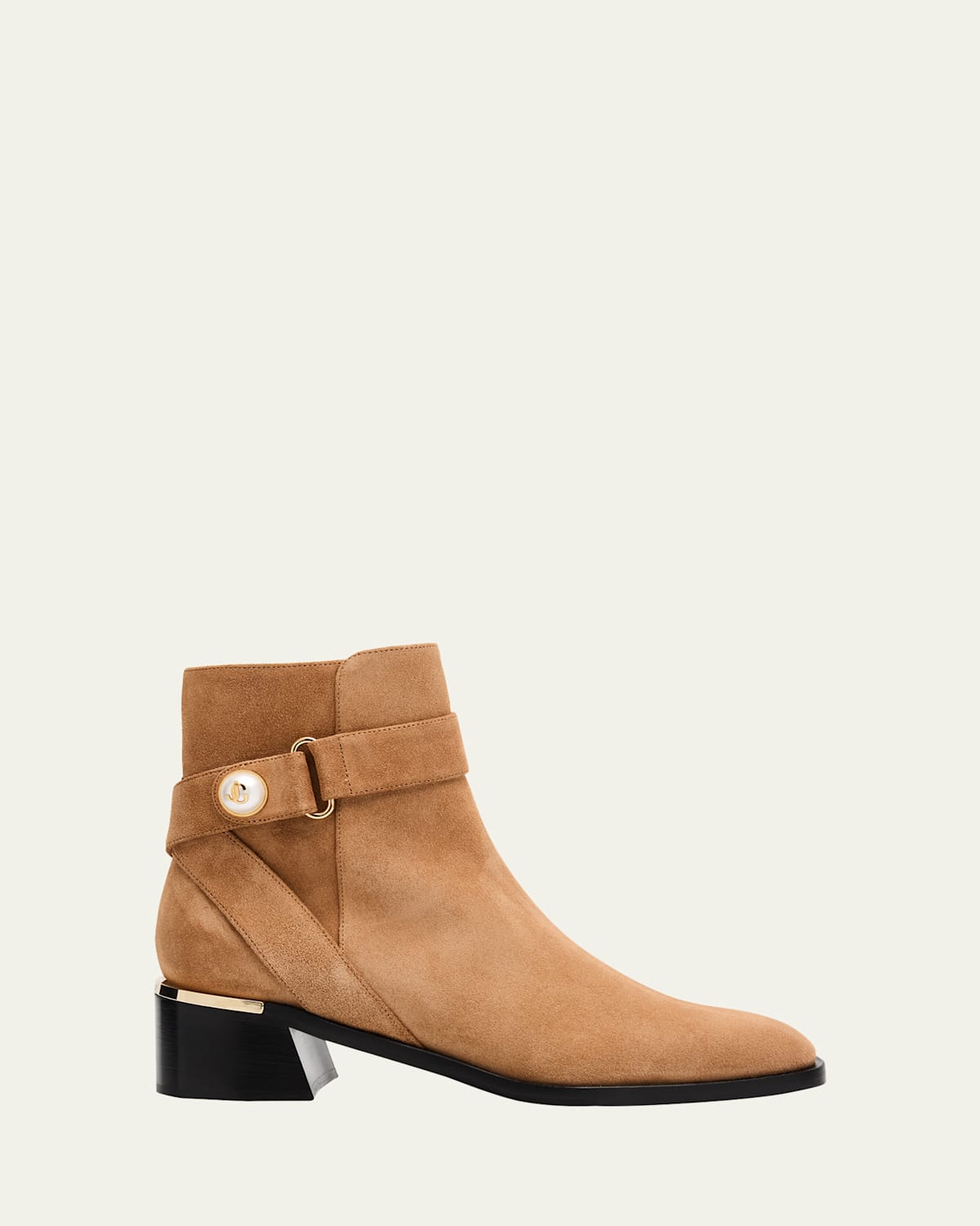 Jimmy Choo Noor 45 Suede Pearly-button Ankle Booties In Brown