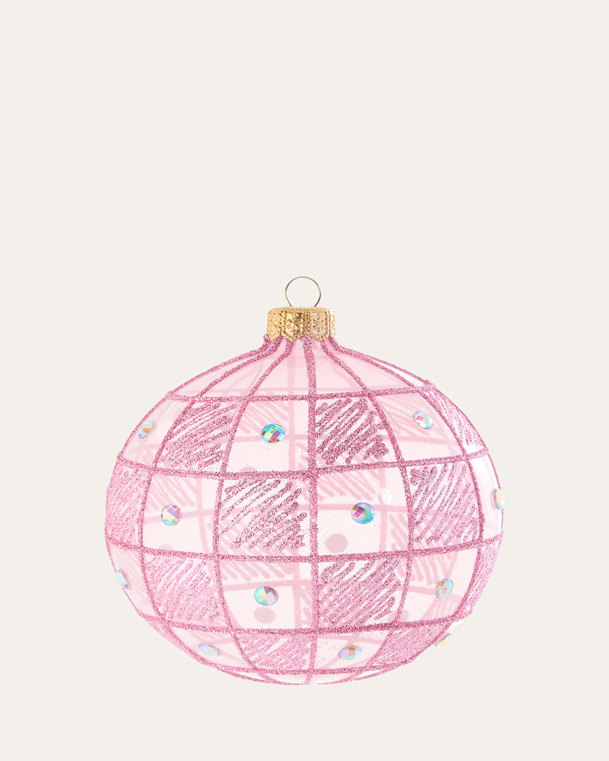 Bergdorf Goodman Checkered Transparent Pink Ball Ornament In Pink