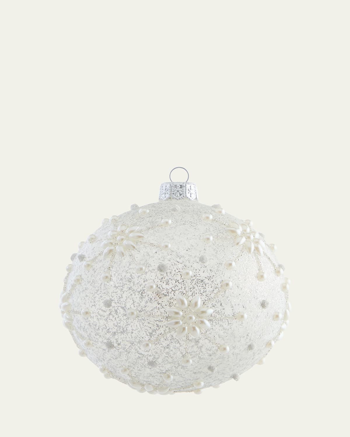 Bergdorf Goodman Pearly Art Deco Snowflakes Ball Ornament In White