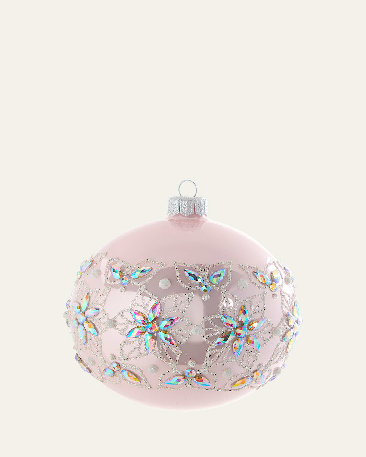 Bergdorf Goodman Pink Rhinestone Flowers Ball Ornament In Pink