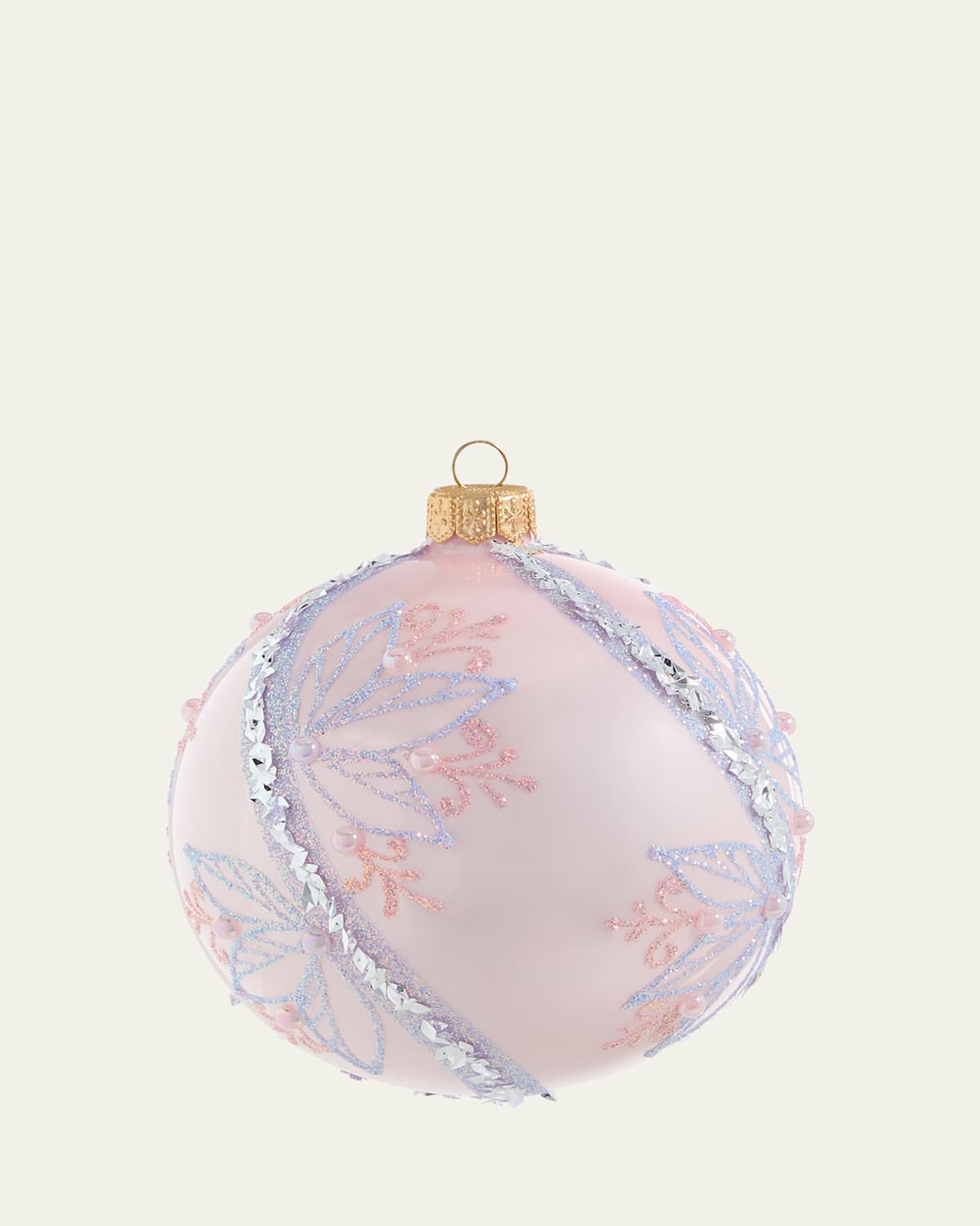 Bergdorf Goodman Champagne Opal Floral Ball Christmas Ornament In Pink