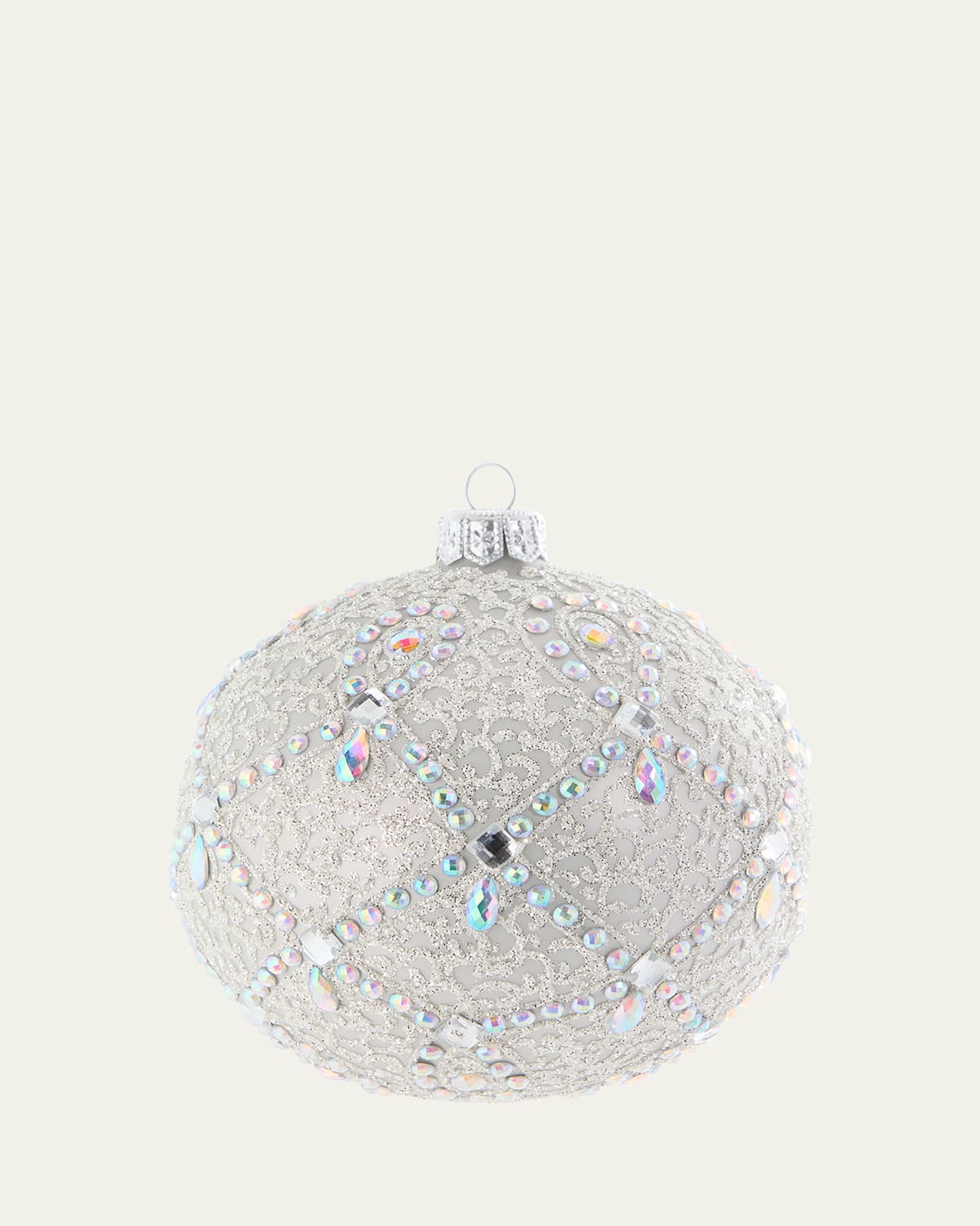 Bergdorf Goodman Glittery Art Deco Ball Ornament In Silver