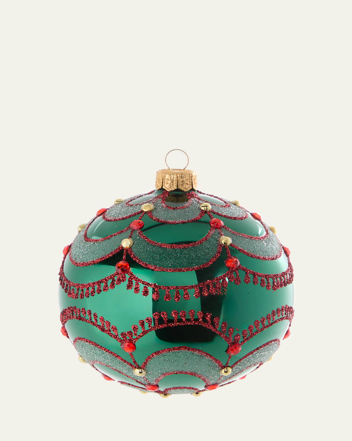 Bergdorf Goodman Glittery Swoop-embellished Ball Ornament In Green