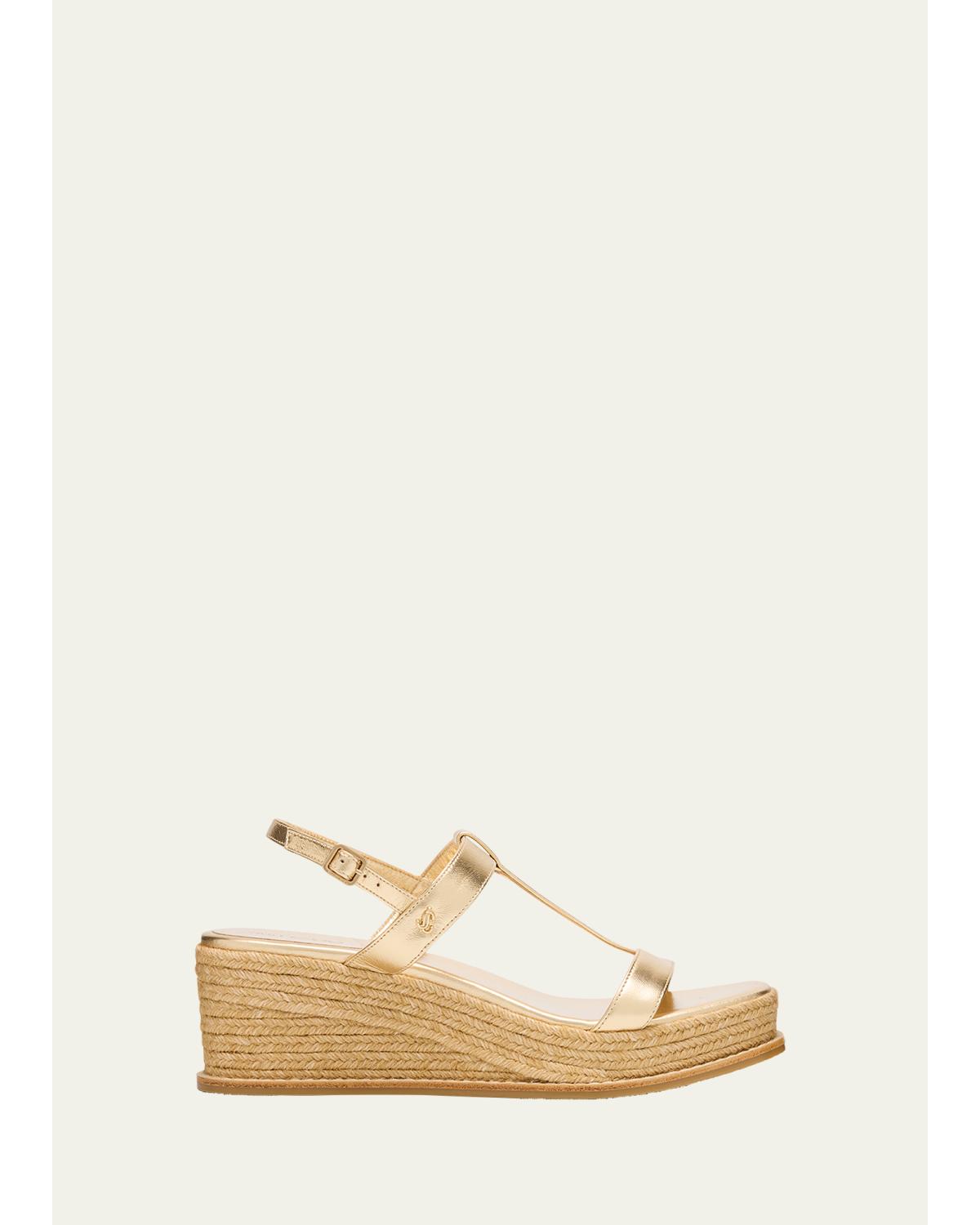 Theia 60 Metallic Leather Wedge Sandals