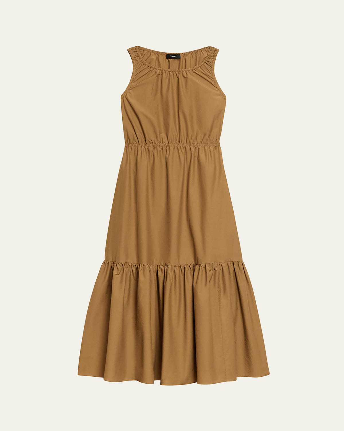 Theory Sleeveless Tiered Cotton Blend Dress In Brown