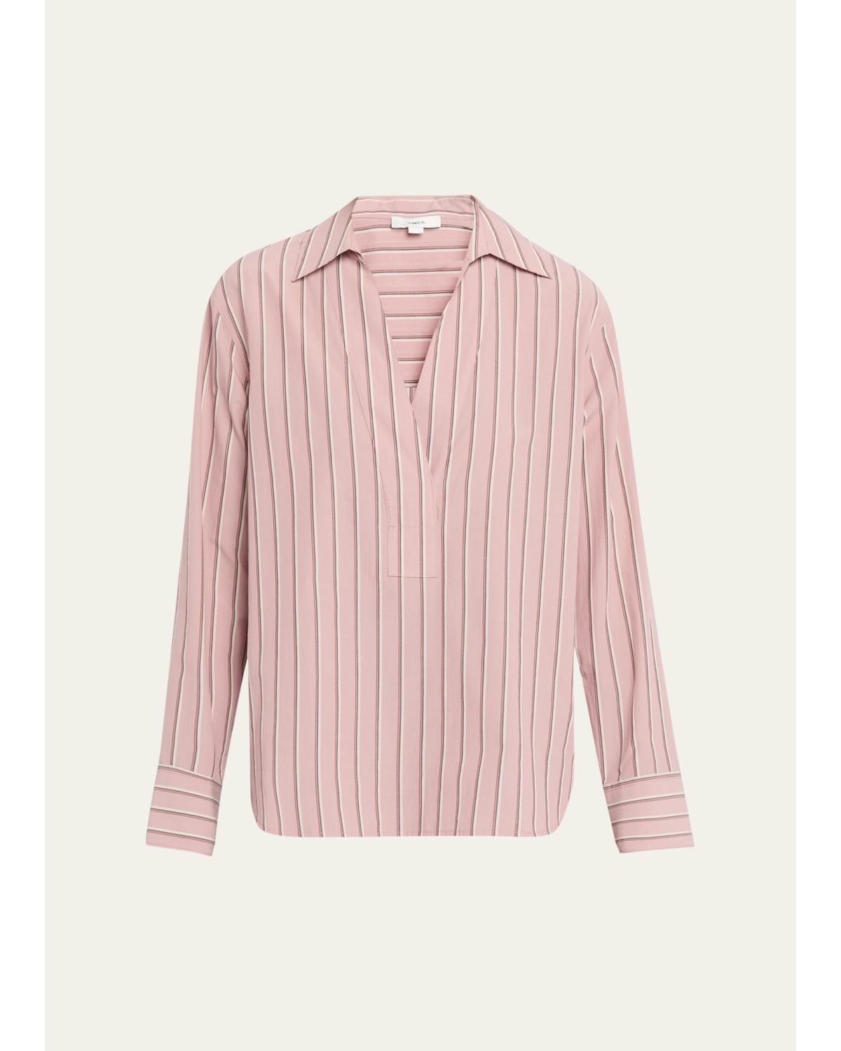 Pinstripe Long-Sleeve Popover Shirt