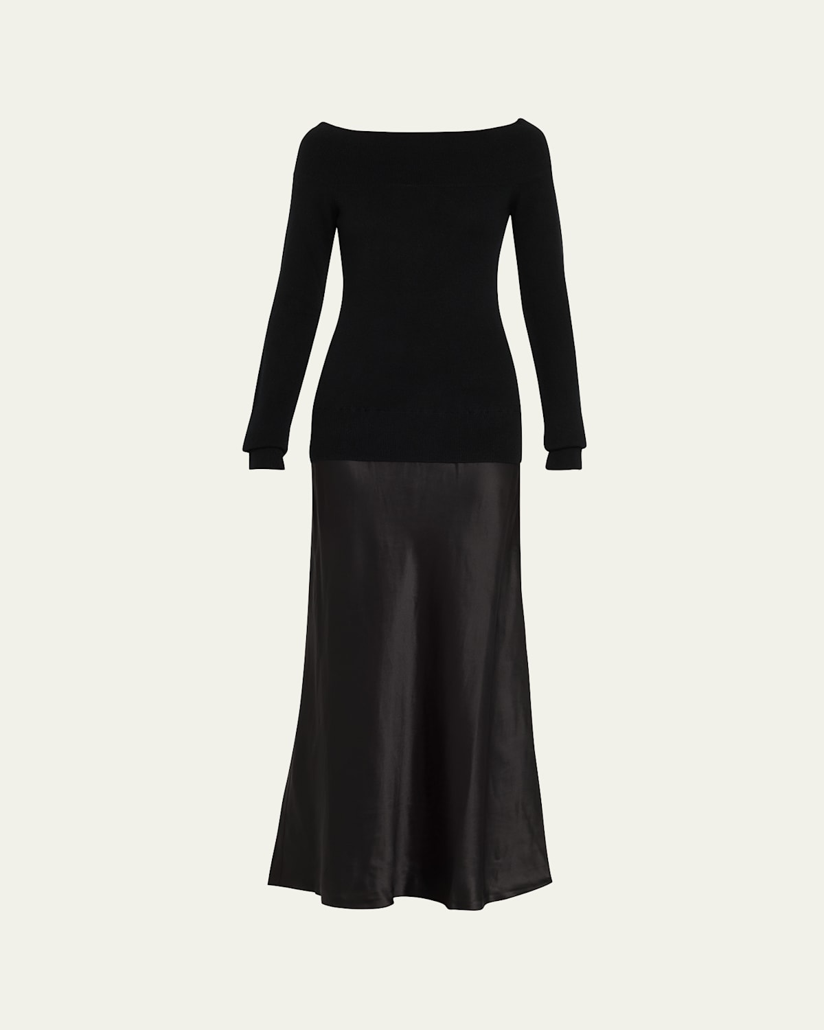 Christopher Esber Monument Off-the-shoulder Layered Cashmere And Silk-satin Maxi Dress In Black
