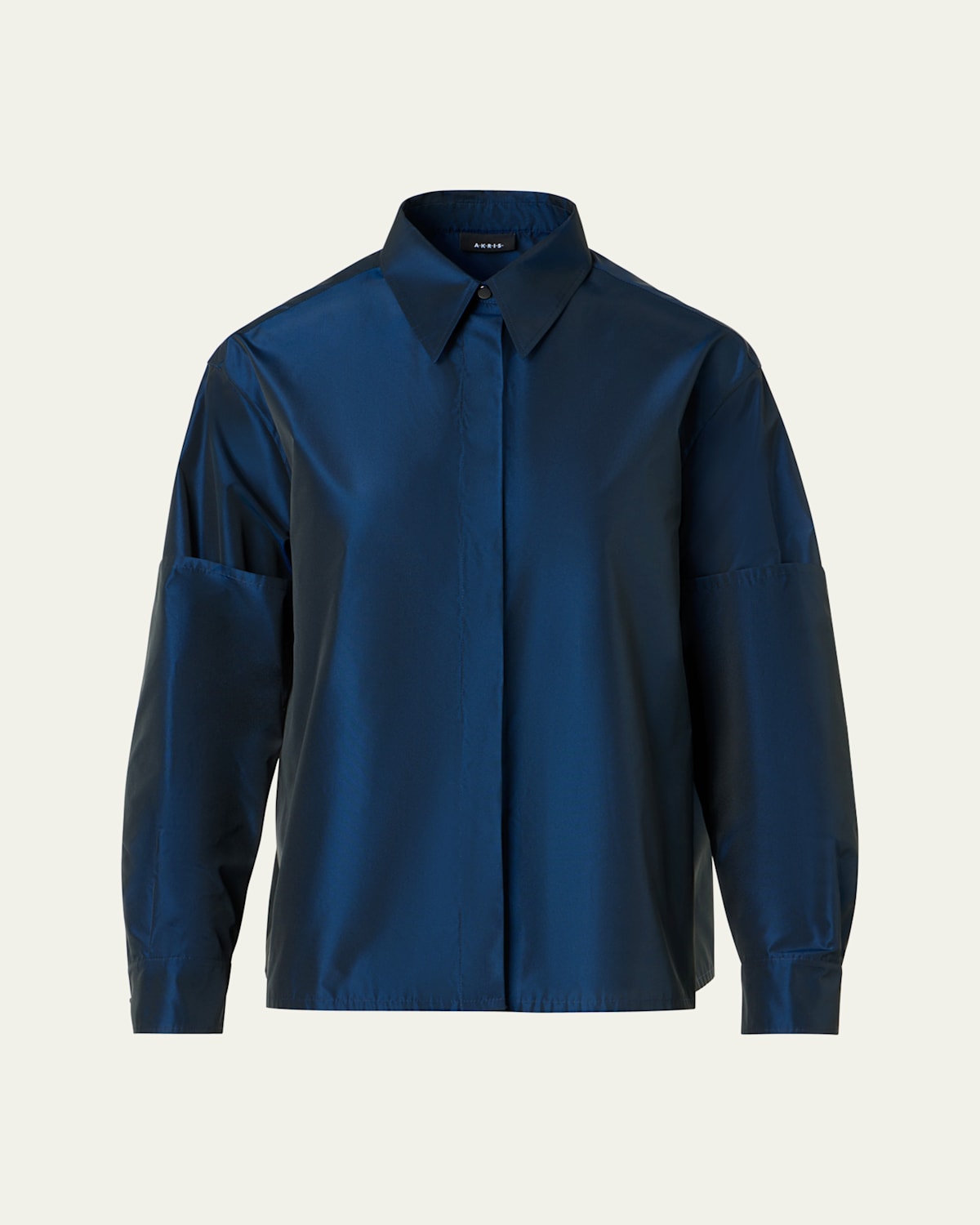 Akris Silk Taffeta Dropped-sleeve Blouse In Blue