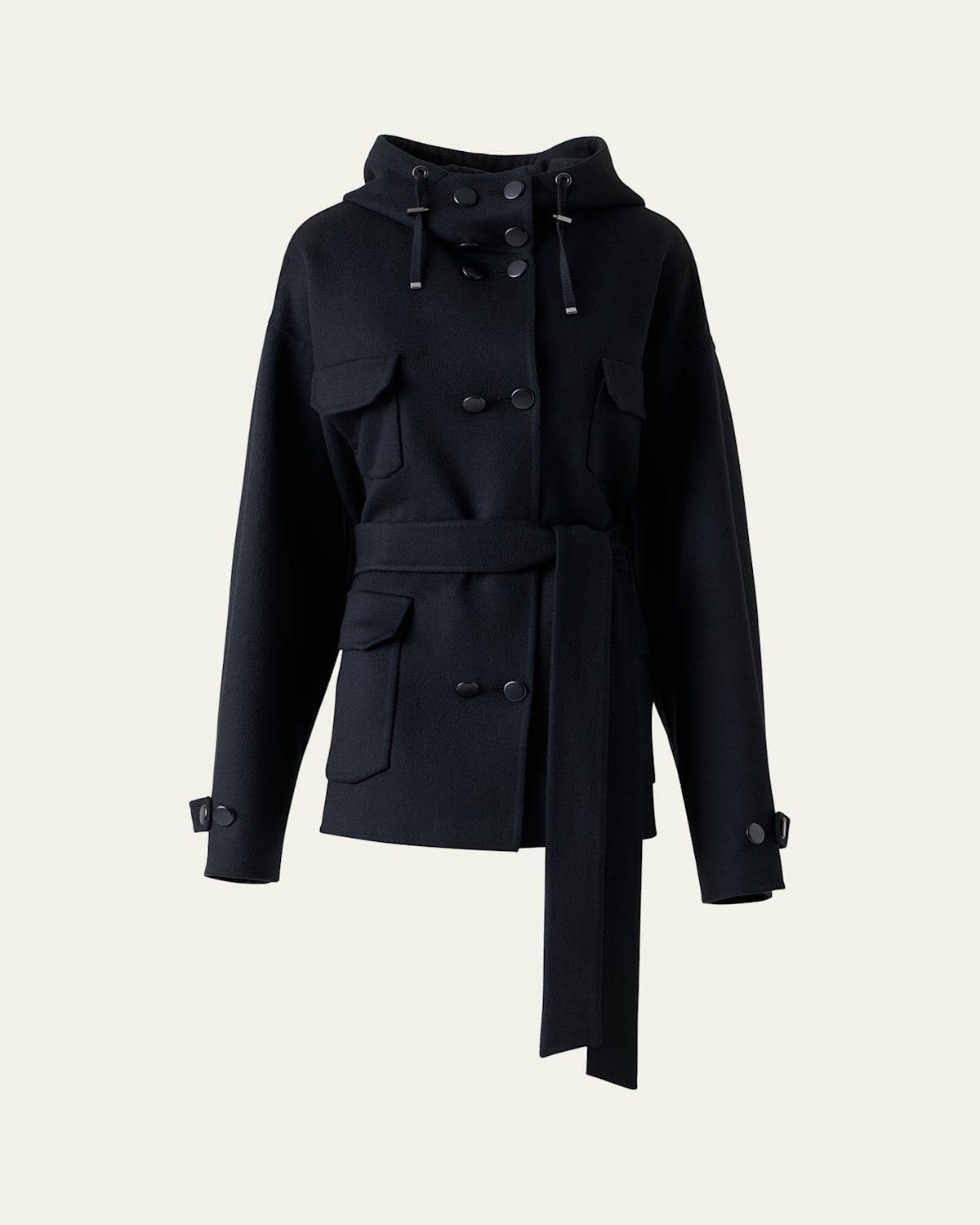 Akris Donna Belted Cashmere Parka Jacket In Black