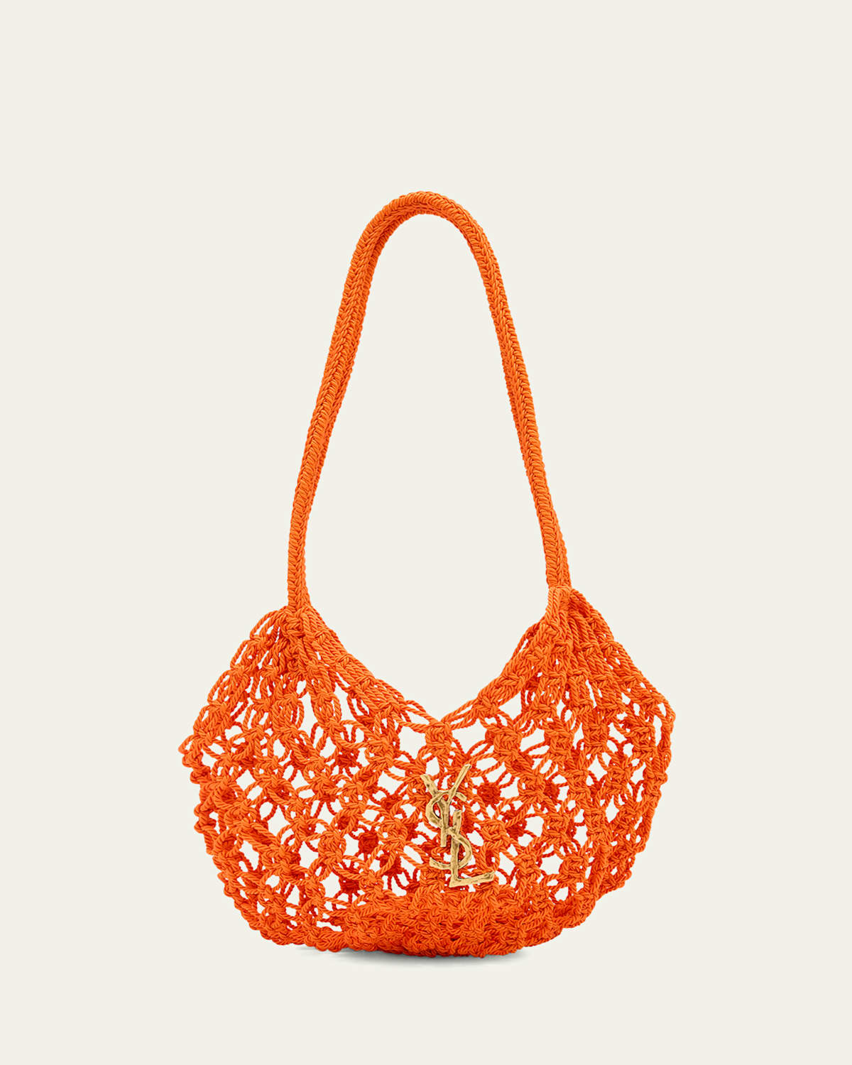 Saint Laurent Small Ysl Crochet Shopper Tote Bag In Orange