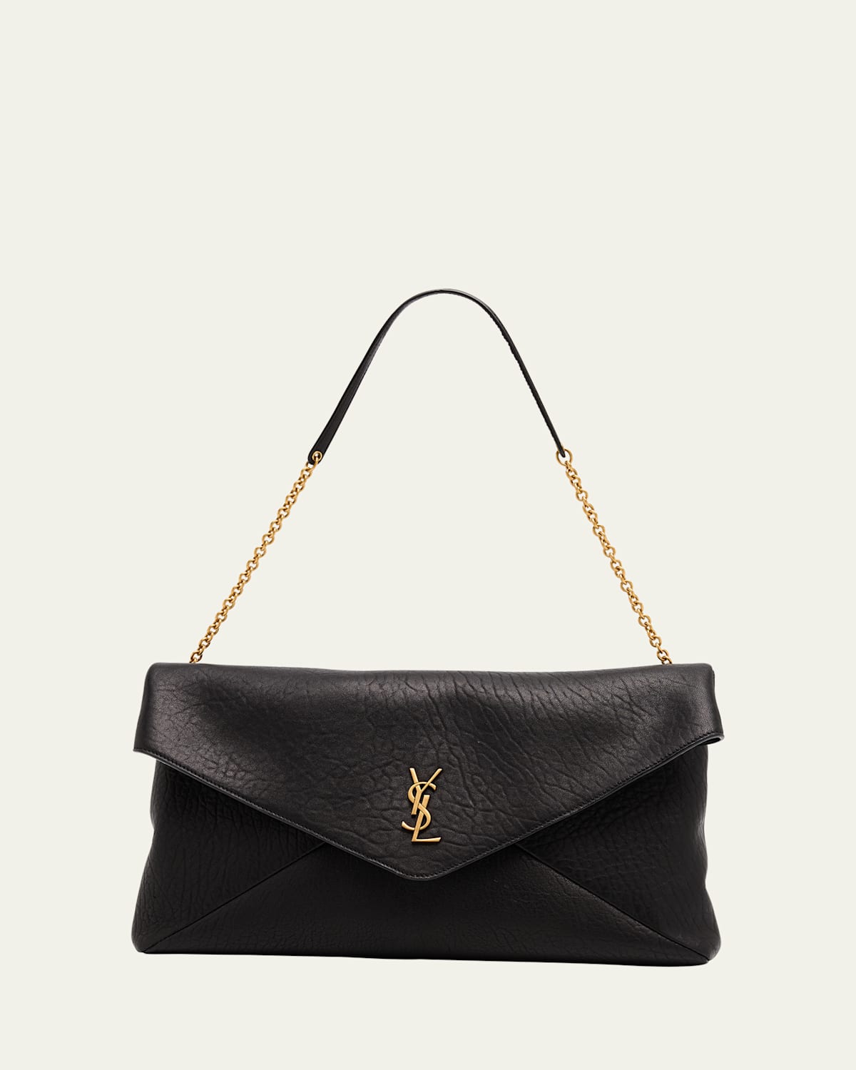Saint Laurent Ysl Envelope Pouch In Grained Leather In Black