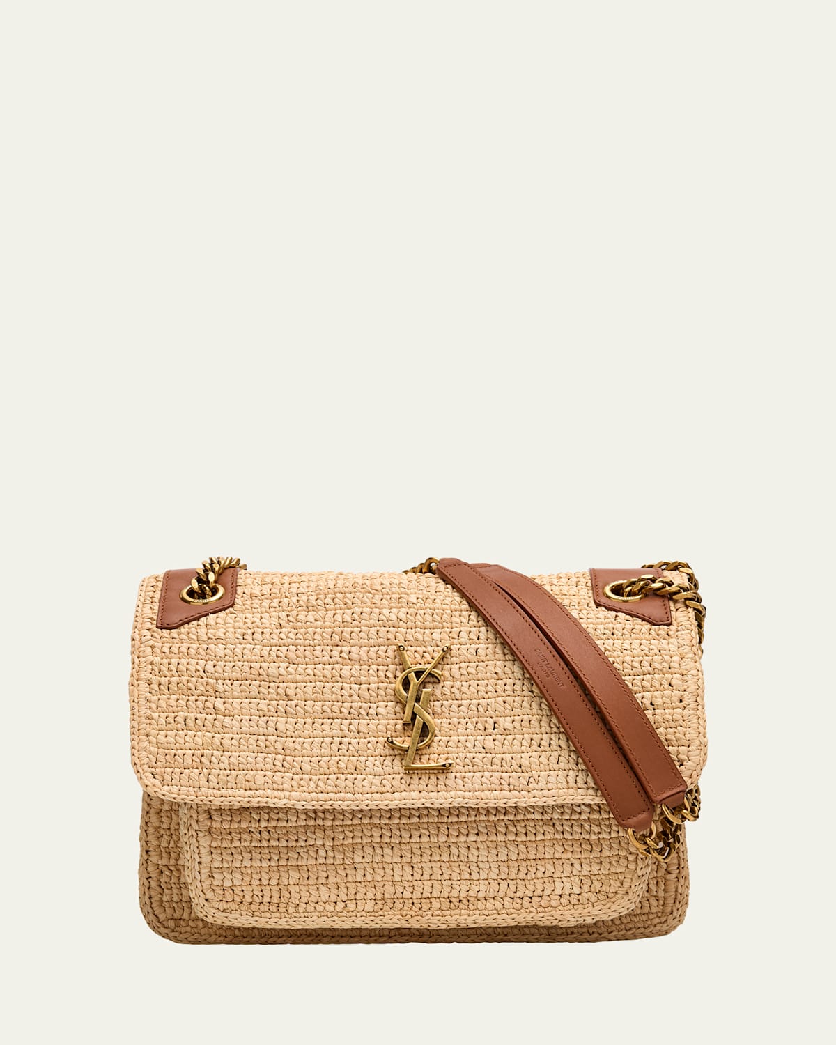 Niki Medium YSL Shoulder Bag in Raffia