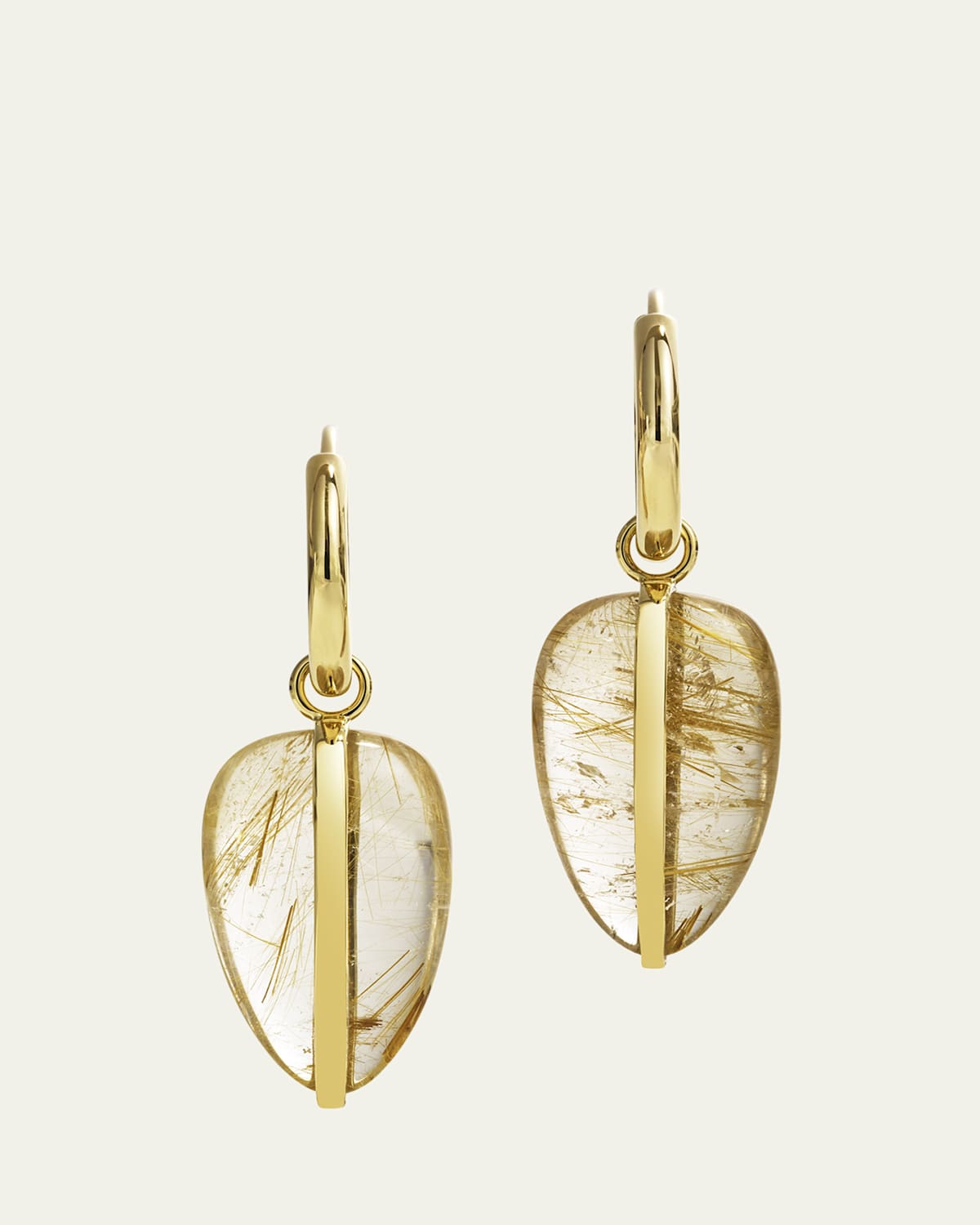 14K Yellow Gold Rutilated Quartz Pebble Earrings