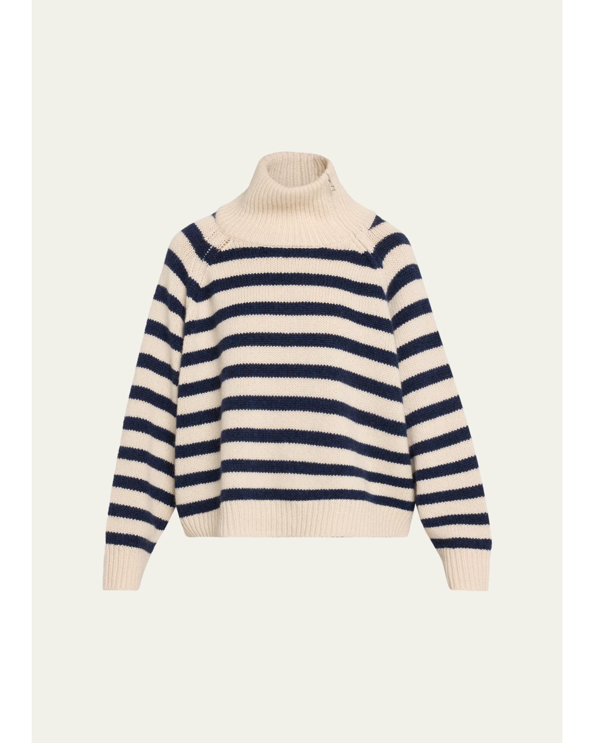 Raelyn Striped Zip Turtleneck Cashmere Sweater