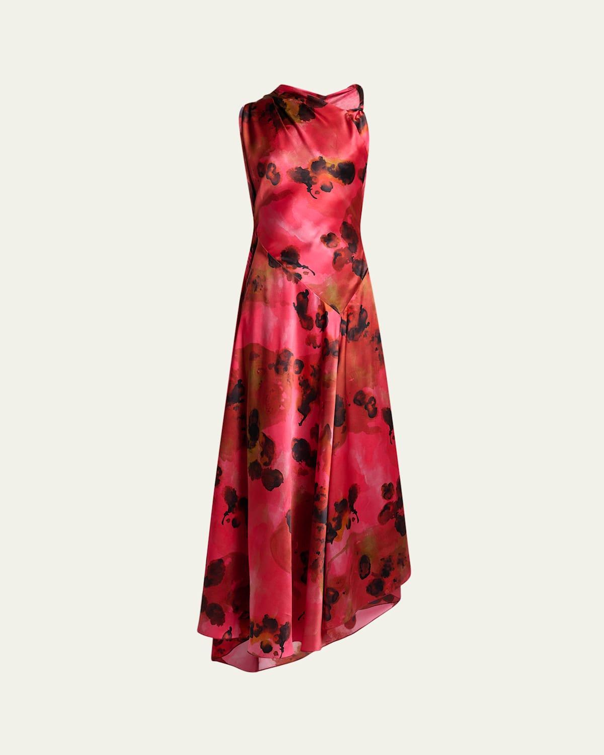 Victoria Beckham Womens Raspberry Draped Sleeveless Silk Midi Dress In Red