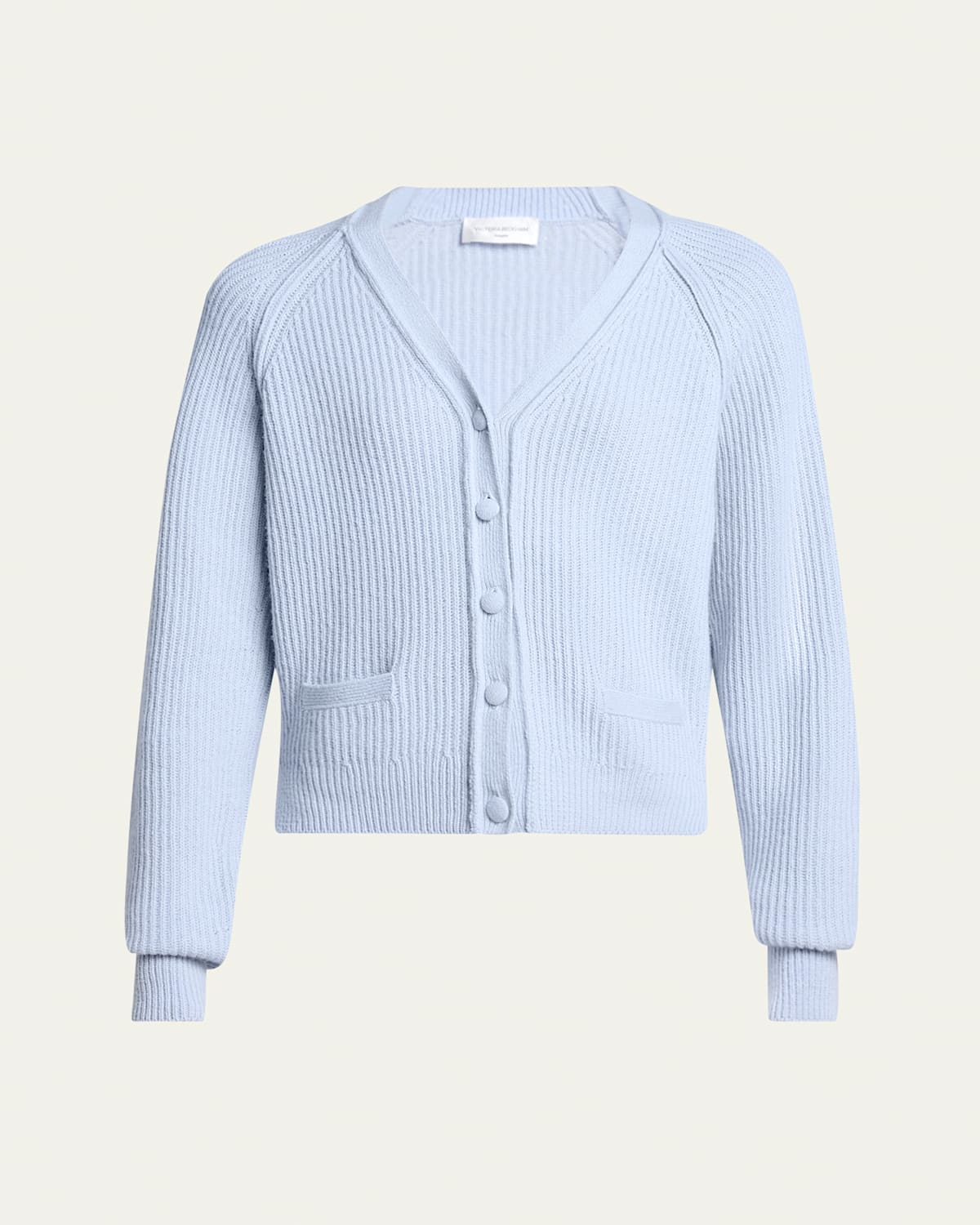 Victoria Beckham Stepped Hem V-neck Cashmere Wool Cardigan In Blue