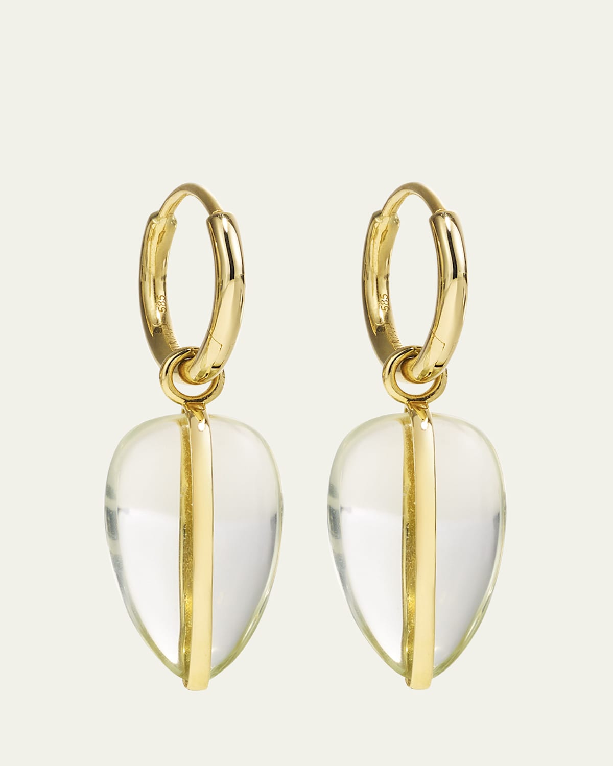 14K Yellow Gold Green Amethyst Pebble Earrings