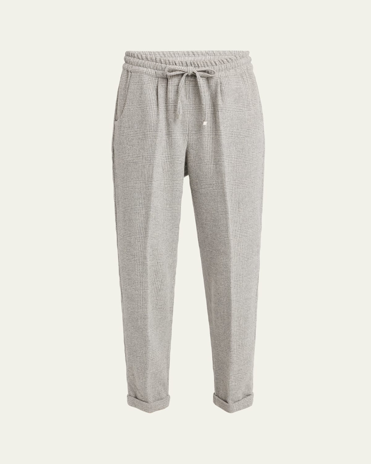 Kiton Prince Of Wales Drawstring Wool Cashmere Pants In Gray