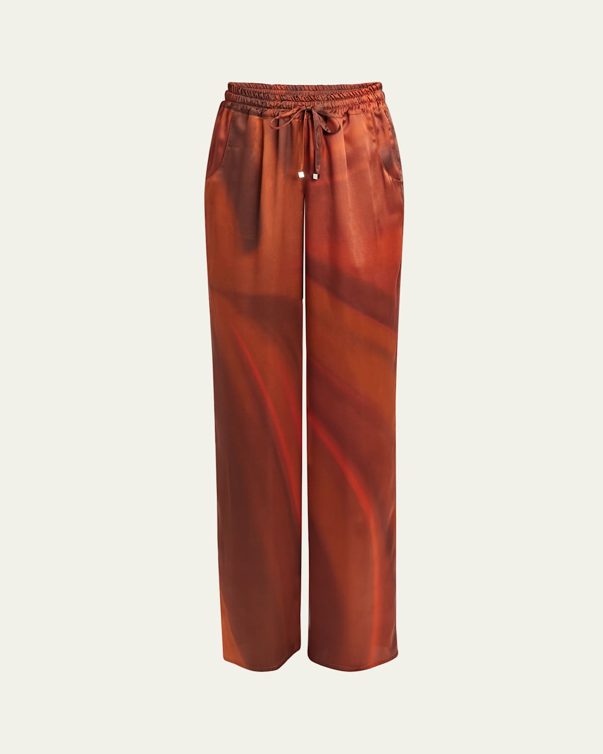 Kiton Abstract Drawstring Silk Pants In Brown